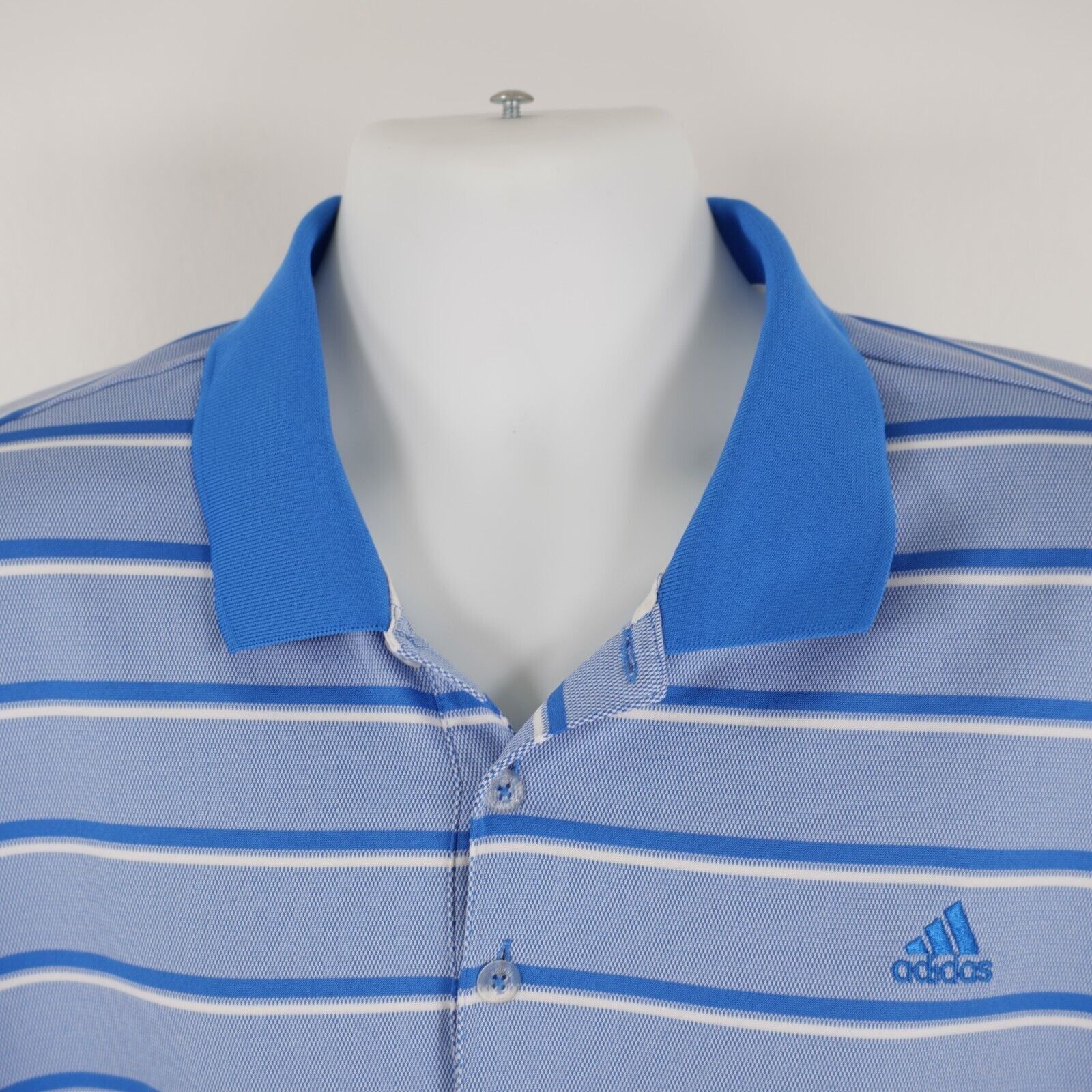 Adidas Adidas Blue Striped XL Collared Short Sleeve Polo Shirt Poly Size US XL / EU 56 / 4 - 3 Thumbnail