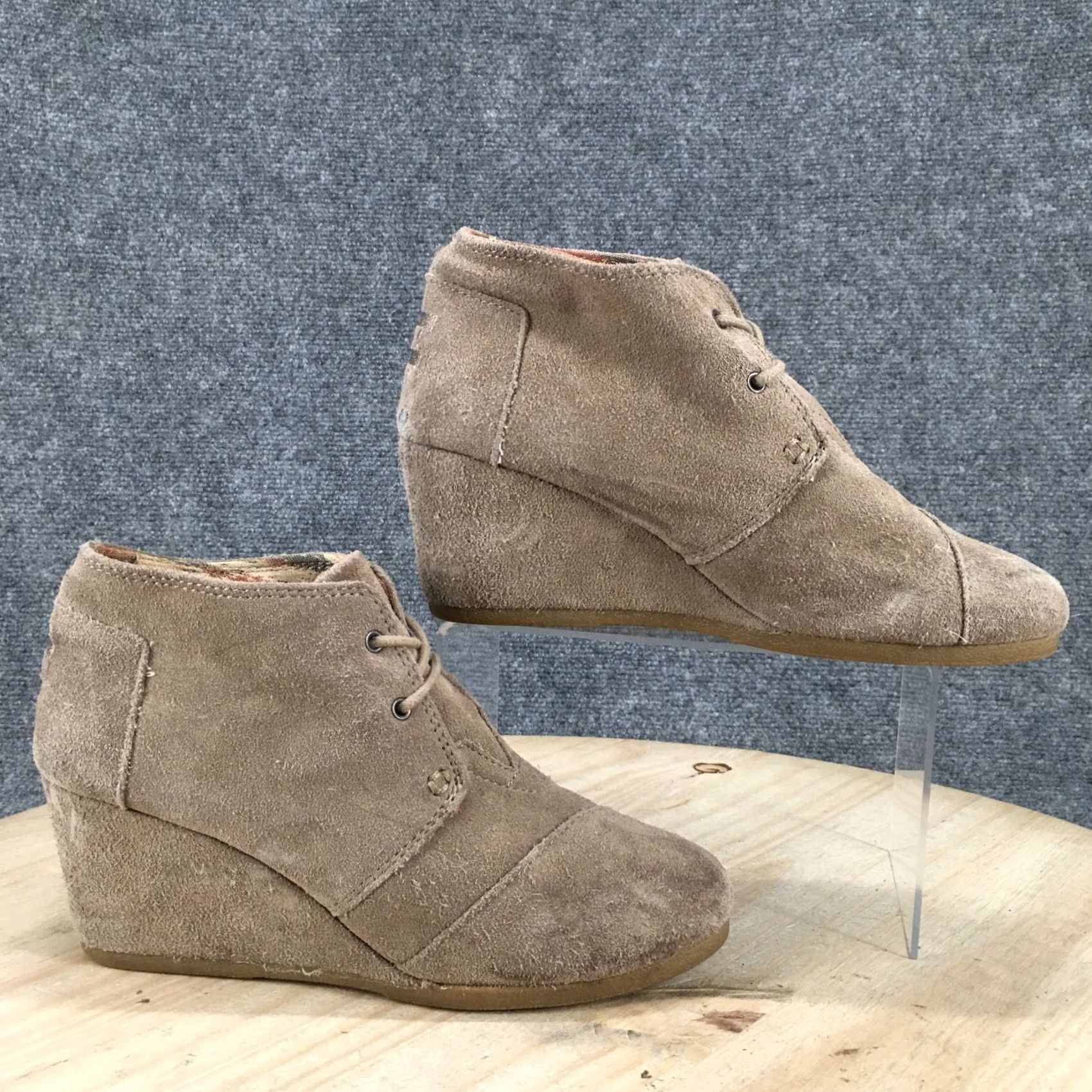 Toms TOMS Boots Womens 8 Casual Ankle Booties Wedge Heels Brown Suede Leather Lace Up Bootie Size US 8 / IT 38 - 2 Thumbnail