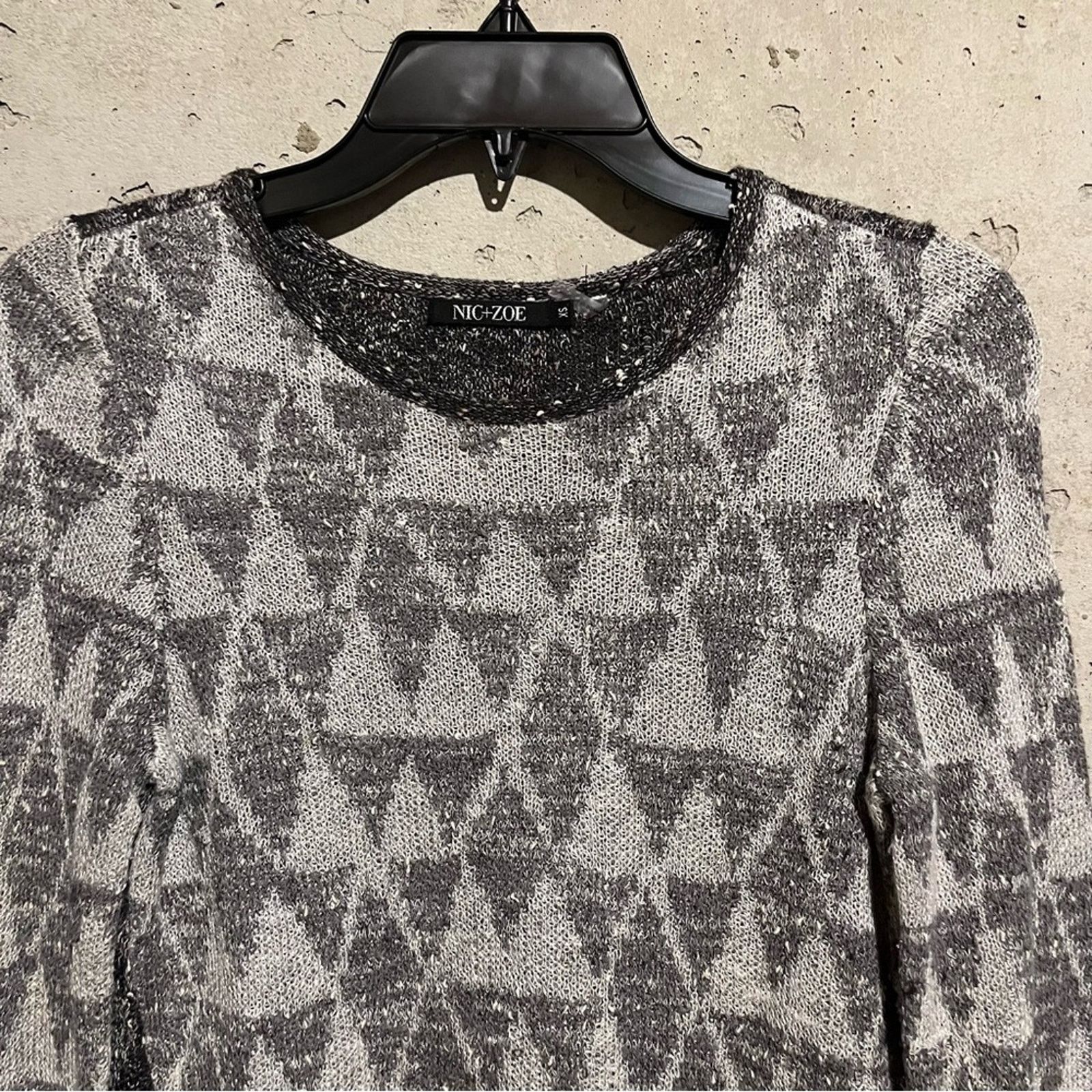 NIC+ZOE NIC+ZOE Black Grey Geometric Knit Top Sweater Women’s Sz XS Size XS / US 0-2 / IT 36-38 - 2 Thumbnail