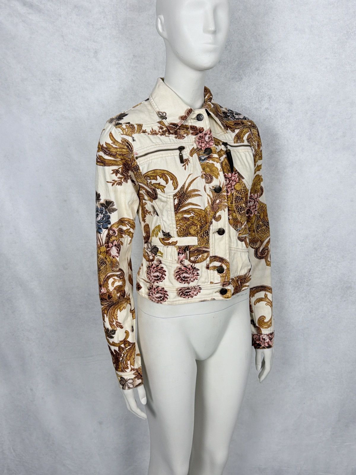 Roberto Cavalli Roberto Cavalli 2000’s Corseted Floral Baroque Denim Jacket Size S / US 4 / IT 40 - 3 Thumbnail