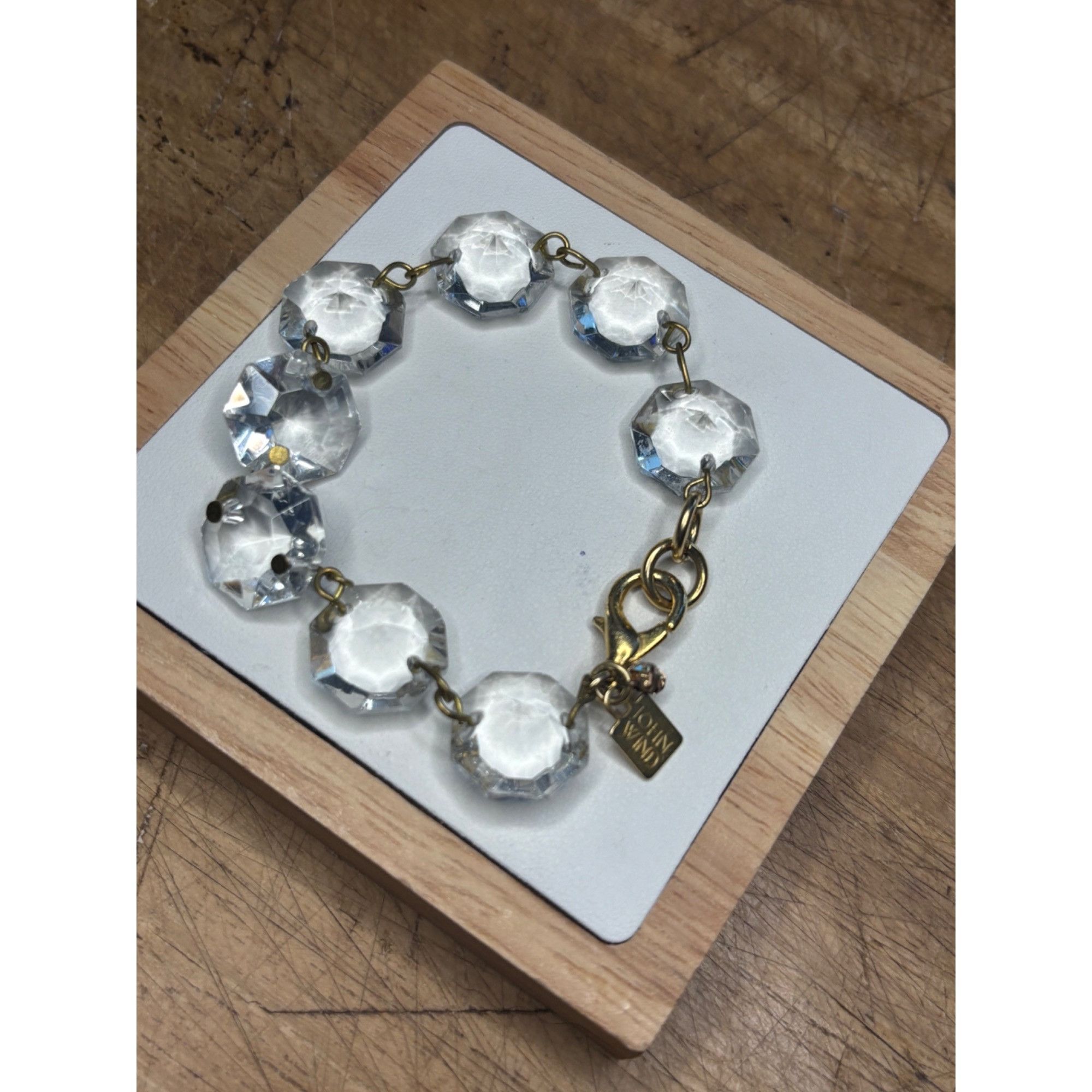 Vintage John Wind signed Vintage Crystal & Brass Octagonal Link Brac Size ONE SIZE - 10 Thumbnail