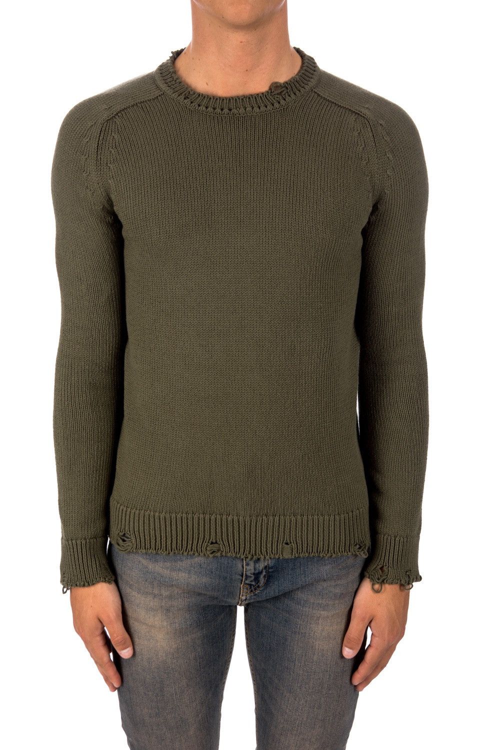 image of Saint Laurent Paris $990 Fw21 Saint Laurent Green Destroyed Knit Sweater L, Men's (Size Large)
