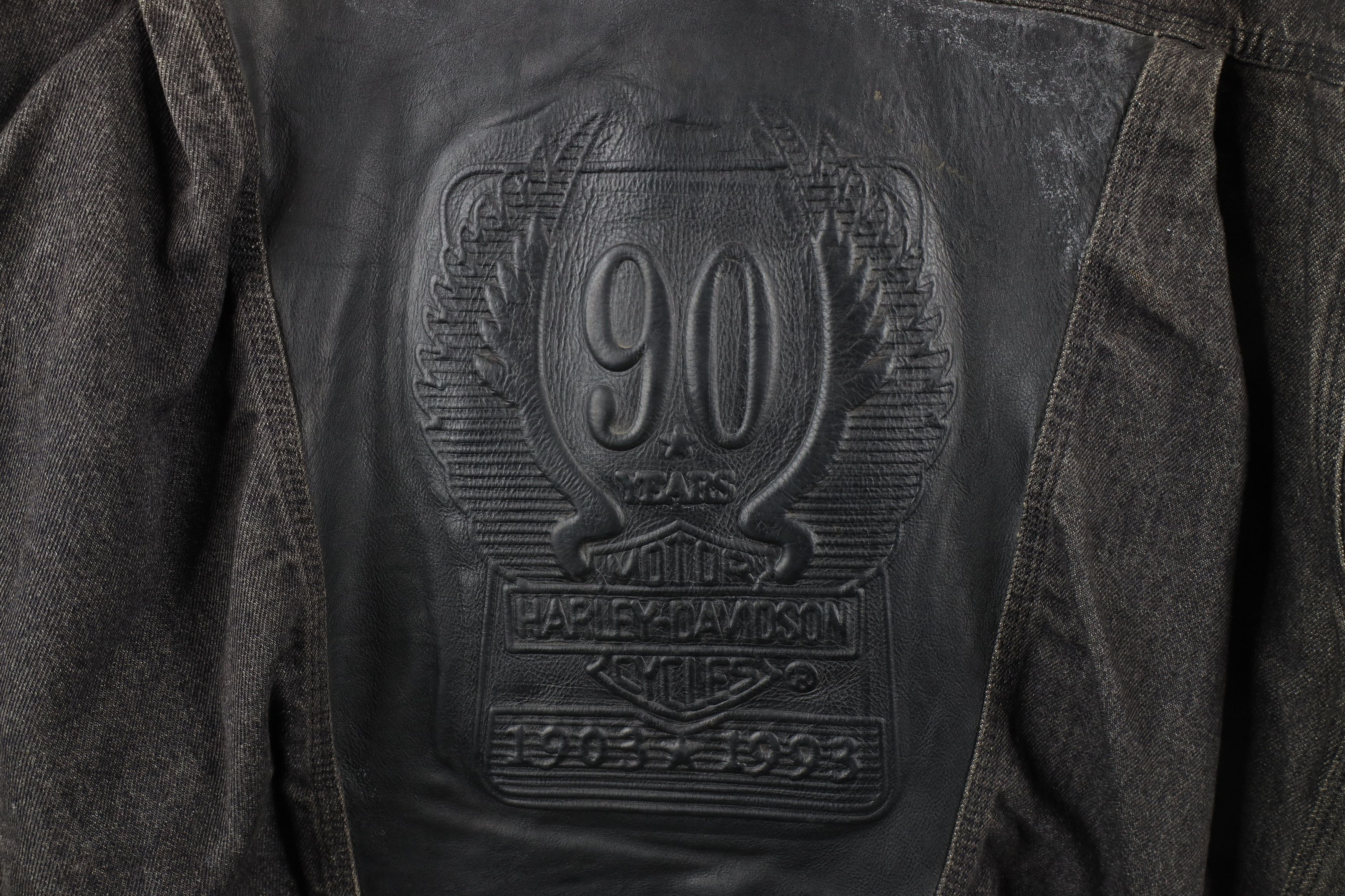 Harley Davidson × Vintage Vintage 90s Harley Davidson Leather Denim Trucker Jacket Size US XL / EU 56 / 4 - 8 Thumbnail