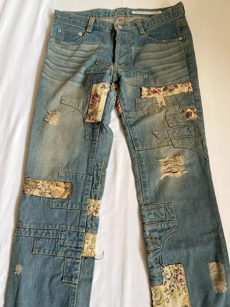 Yohji Yamamoto Vintage Floral Patchwork Denim Pants-2506 Size 28" / US 6 / IT 42 - 4 Thumbnail
