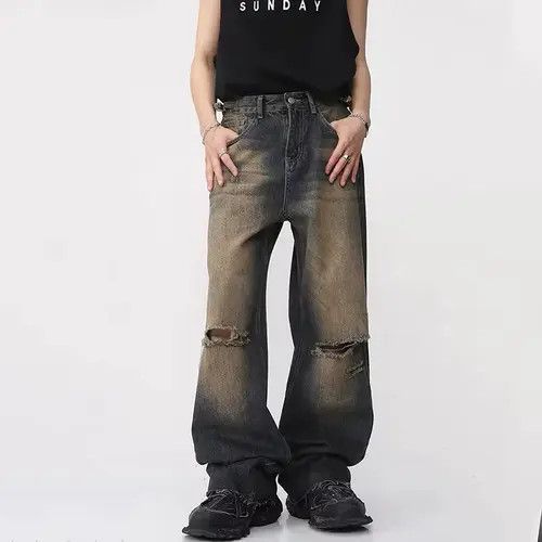 Japanese Brand Kawamura x Misa Baggy Faded Washed Knee Ripped Jeans Size US 31 - 5 Thumbnail