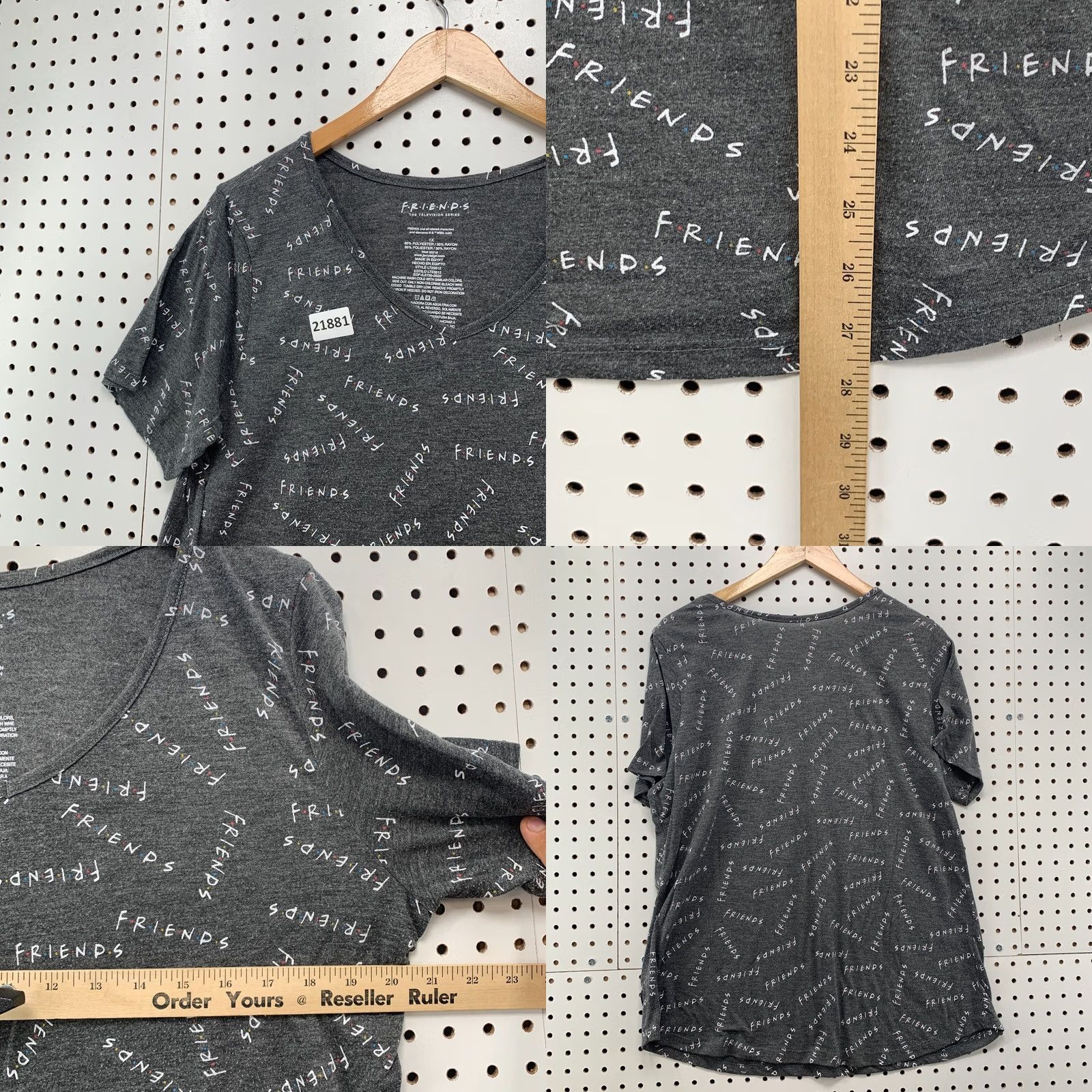 Vintage Friends AOP Shirt Gray V-Neck All Over Print Womens 1X Plus Size Girls Mens (adjust per gender not specified) Size XL / US 12-14 / IT 48-50 - 8 Thumbnail