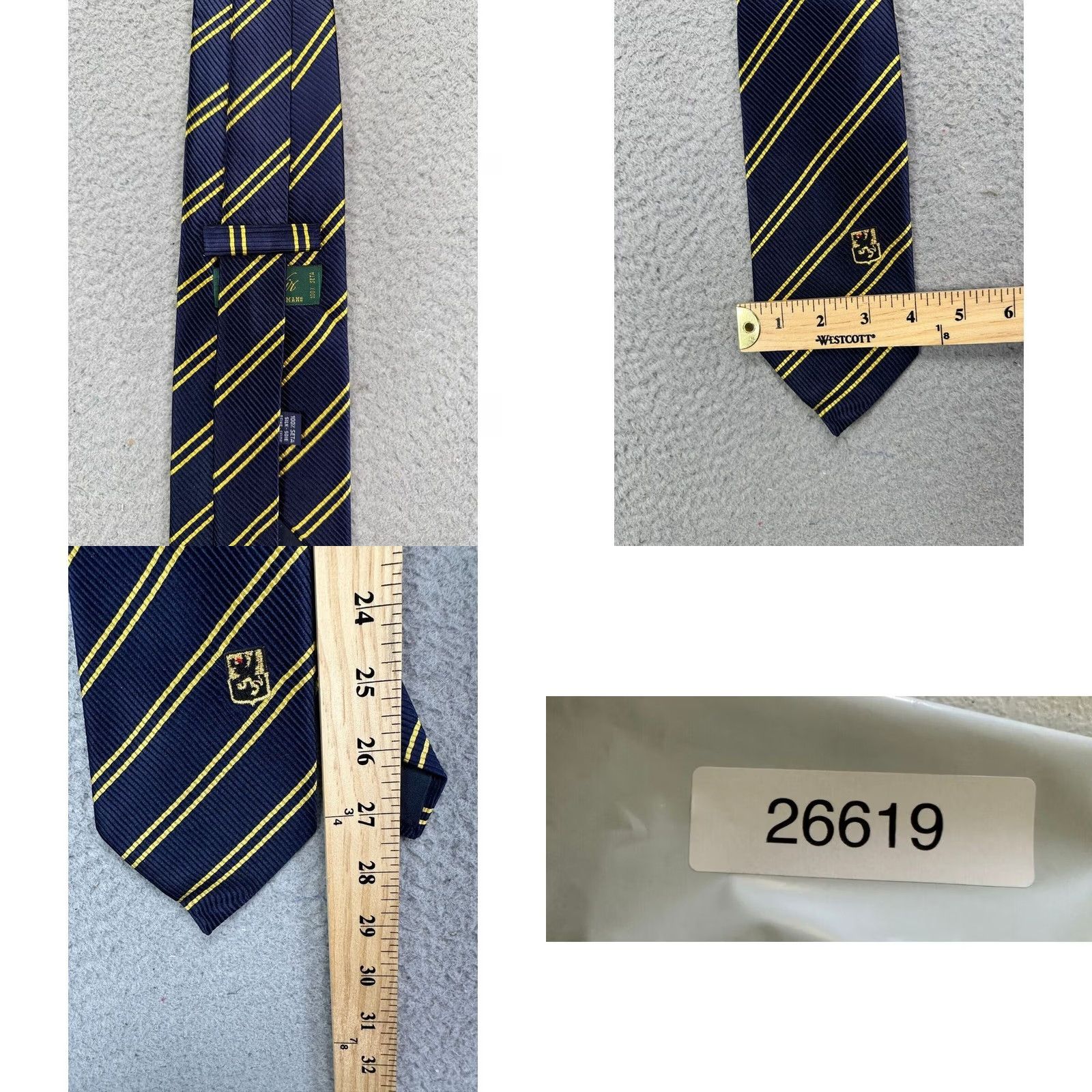 Vintage Vir Necktie Silk Layorazione A Mano Navy/Yellow Striped Adult Tie Mens NEW Size ONE SIZE - 8 Thumbnail
