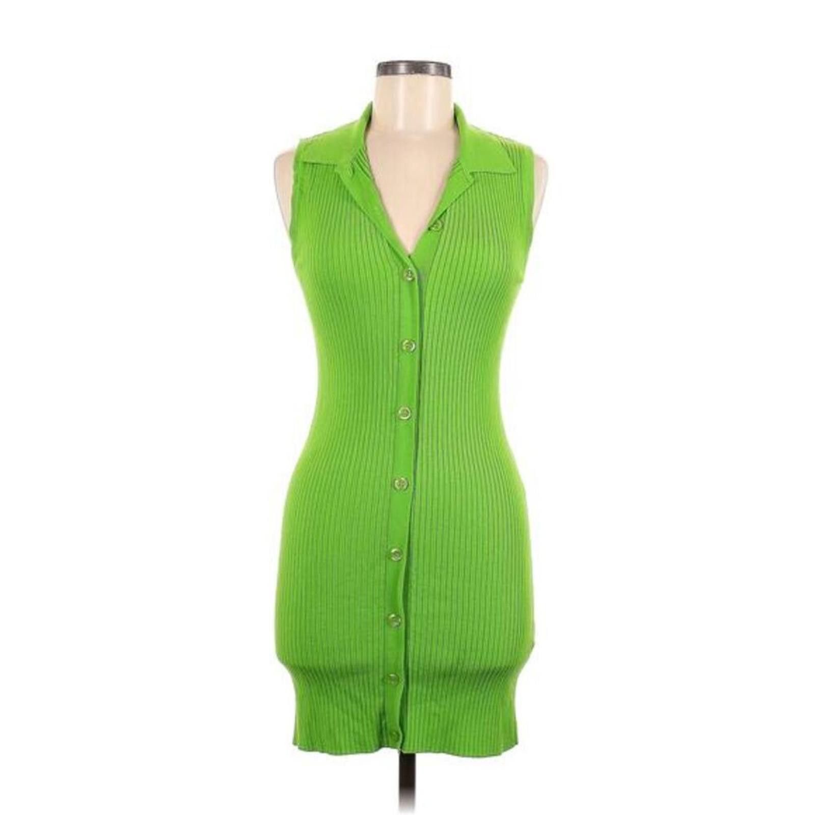 Zara Zara Green Button up Collared Knit Dress Size M / US 6-8 / IT 42-44 - 2 Thumbnail