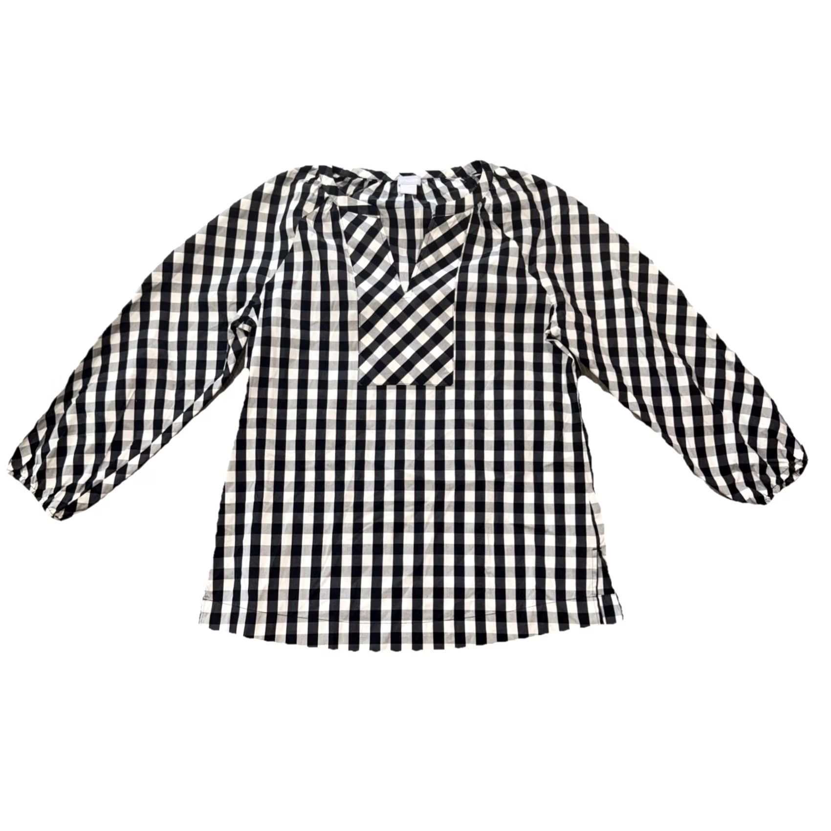 Vintage Chico's Black White Gingham Check Blouse 3/4 Sleeve Balloon Size 8/10 Womens Shirt Casual Workwear Lightweight Stretch Size M / US 6-8 / IT 42-44 - 2 Thumbnail