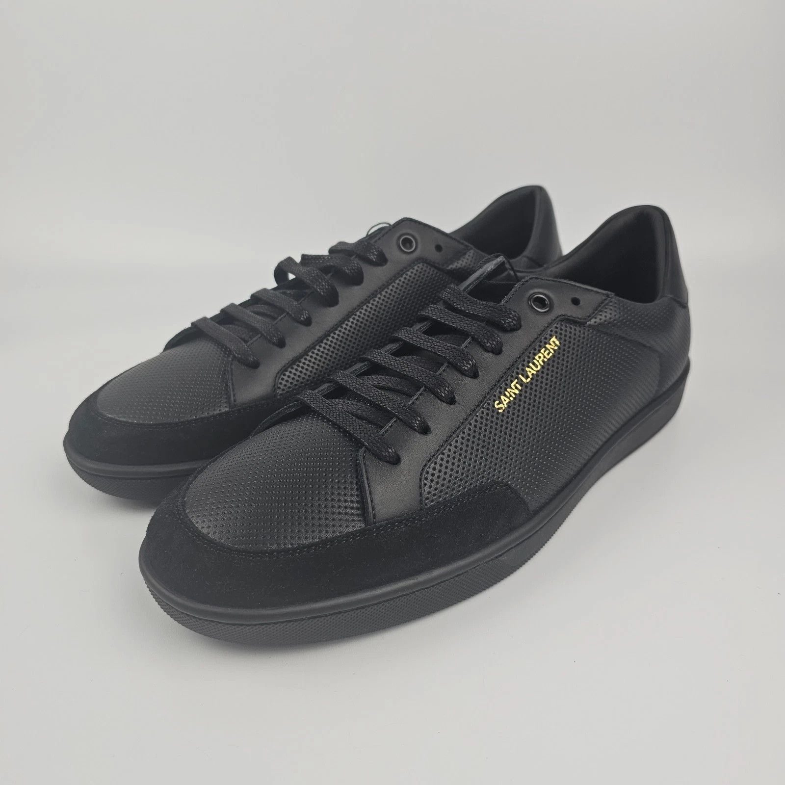 SAINT LAURENT SL/10 Black Perf. Lthr Suede Sneakers New