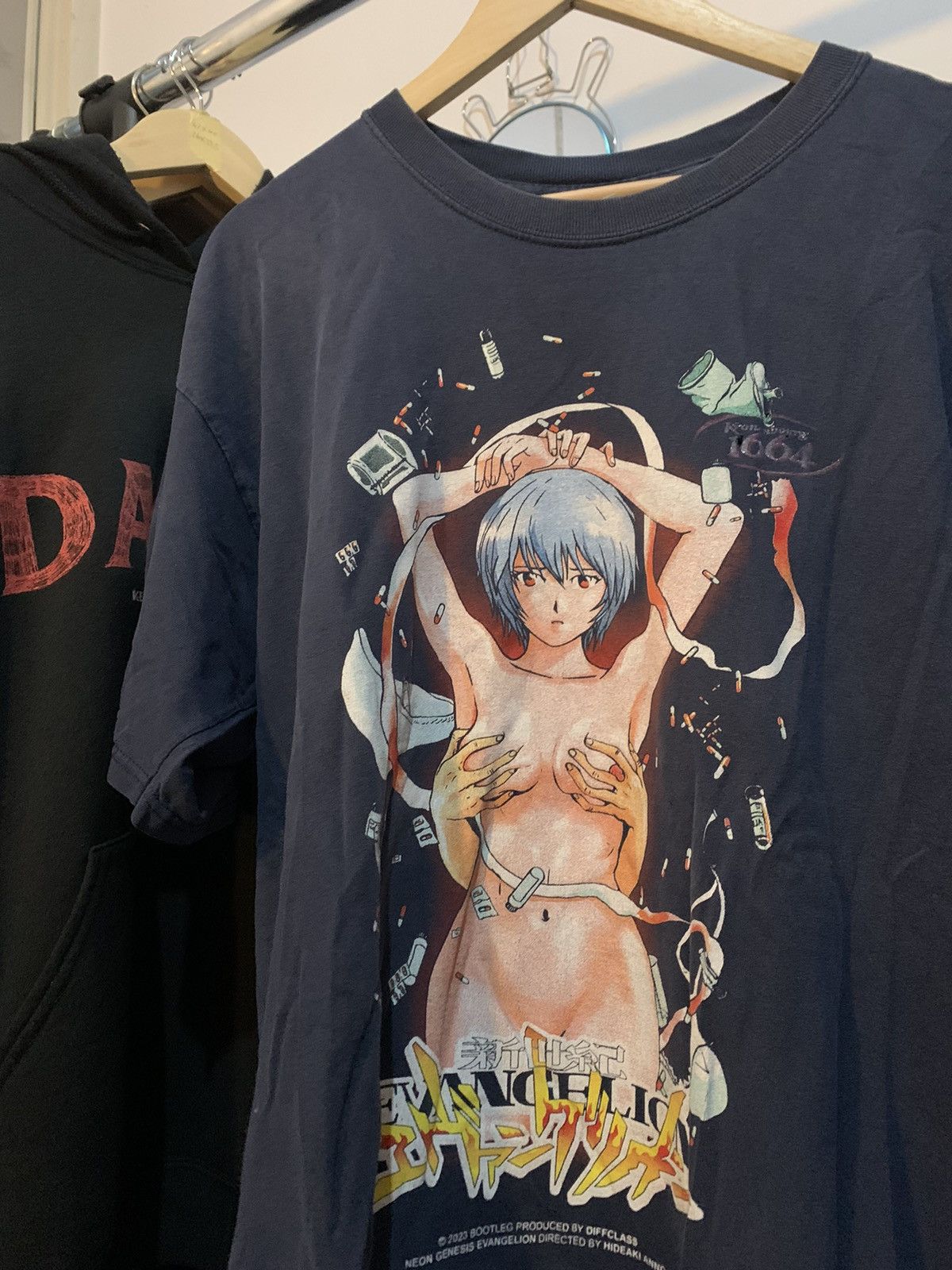 image of Anima x Movie Neon Genesis Evangelion Rei And Shinji Tees in Navy, Men's (Size XL)