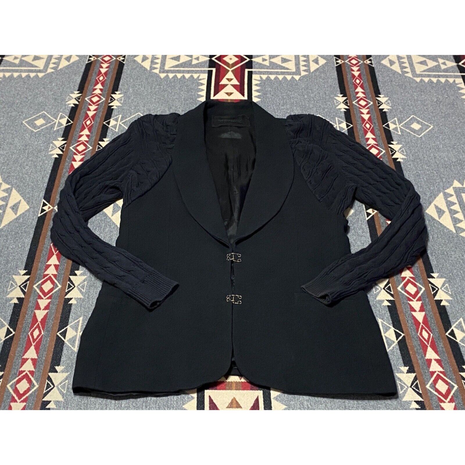 image of Reformation Jacket Black Knit Sleeves Wool Blend Clasp Size S Sweater T79 in White, Women's