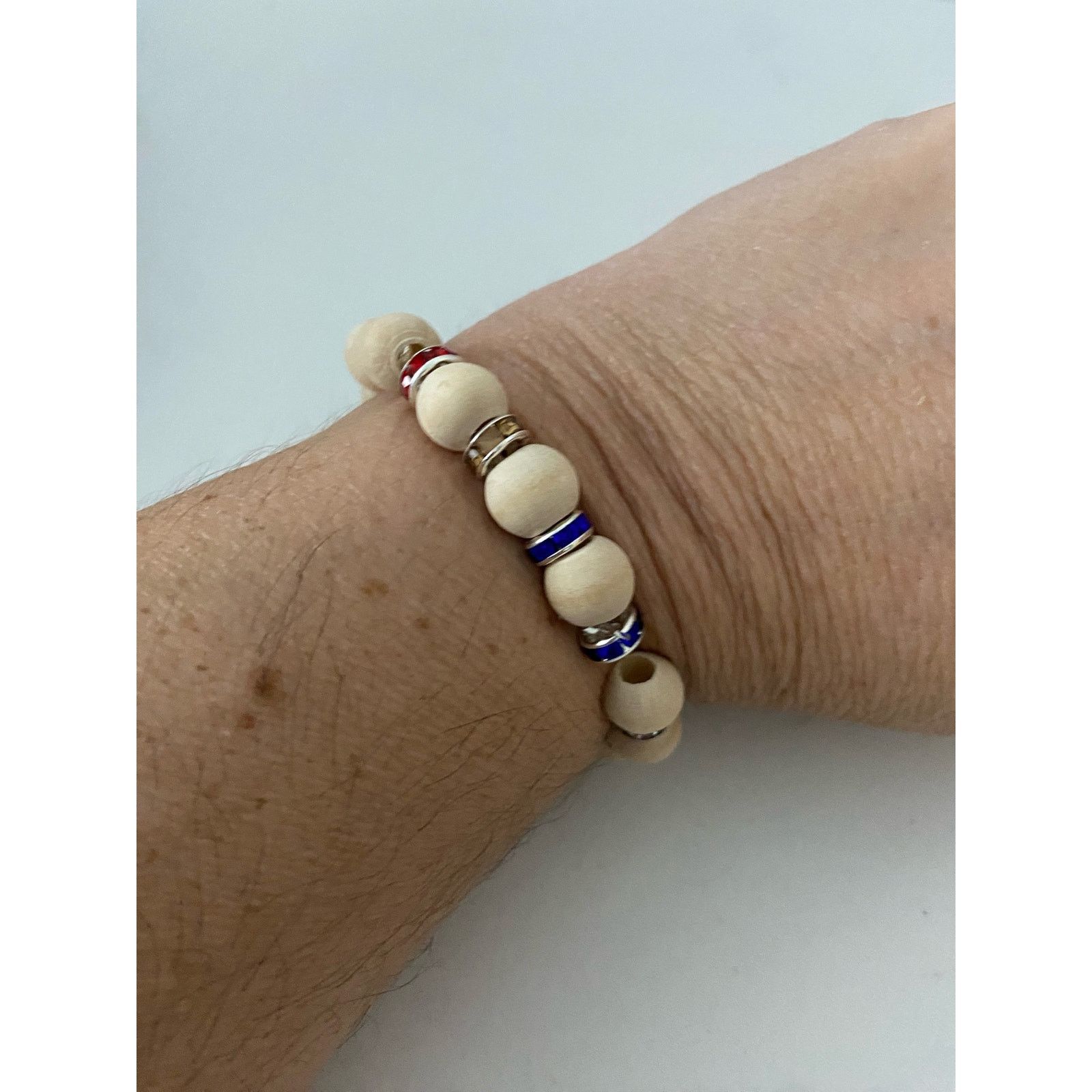 Handmade Handmade wood bead bracelet with rhinestone spacers Size ONE SIZE - 1 Thumbnail