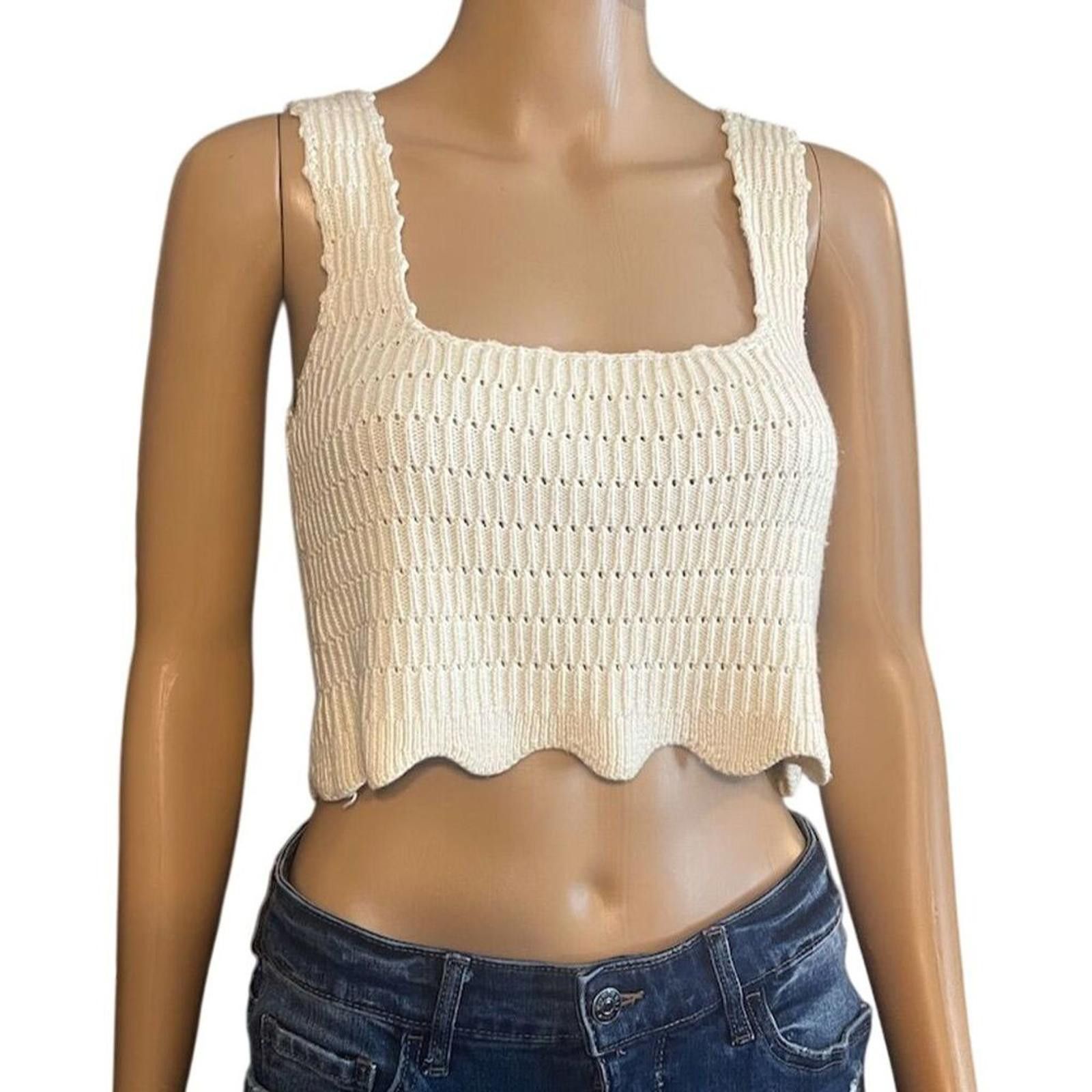 Poeme Bohemien Bohme Beige Crochet Crop Top Scallop Edge Square Neck S Size S / US 4 / IT 40 - 2 Thumbnail