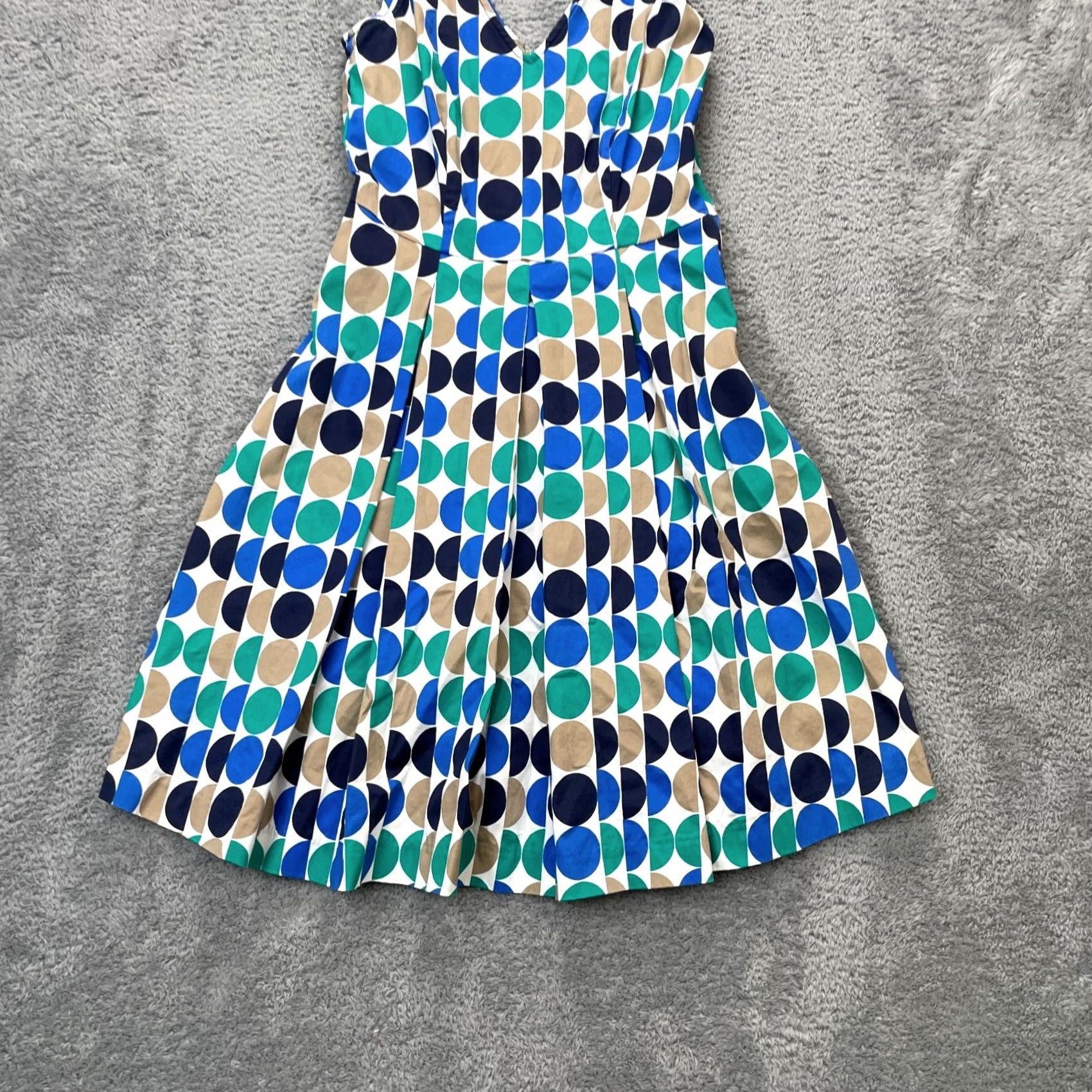 Banana Republic Banana Republic Dress Womens 0 Fit & Flare Polka Dot Pleated Zip V-Neck Sleeveless White Cotton Spandex Size XS / US 0-2 / IT 36-38 - 4 Thumbnail