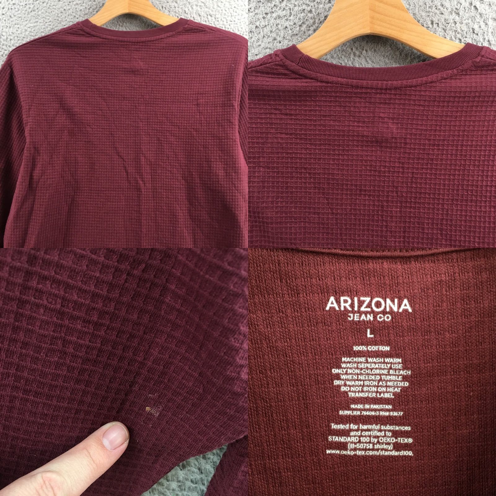 Vintage Arizona Jean Co Sweatshirt Mens L Burgundy Cotton Long Sleeve Waffle Pullover NEW Size US L / EU 52-54 / 3 - 8 Thumbnail