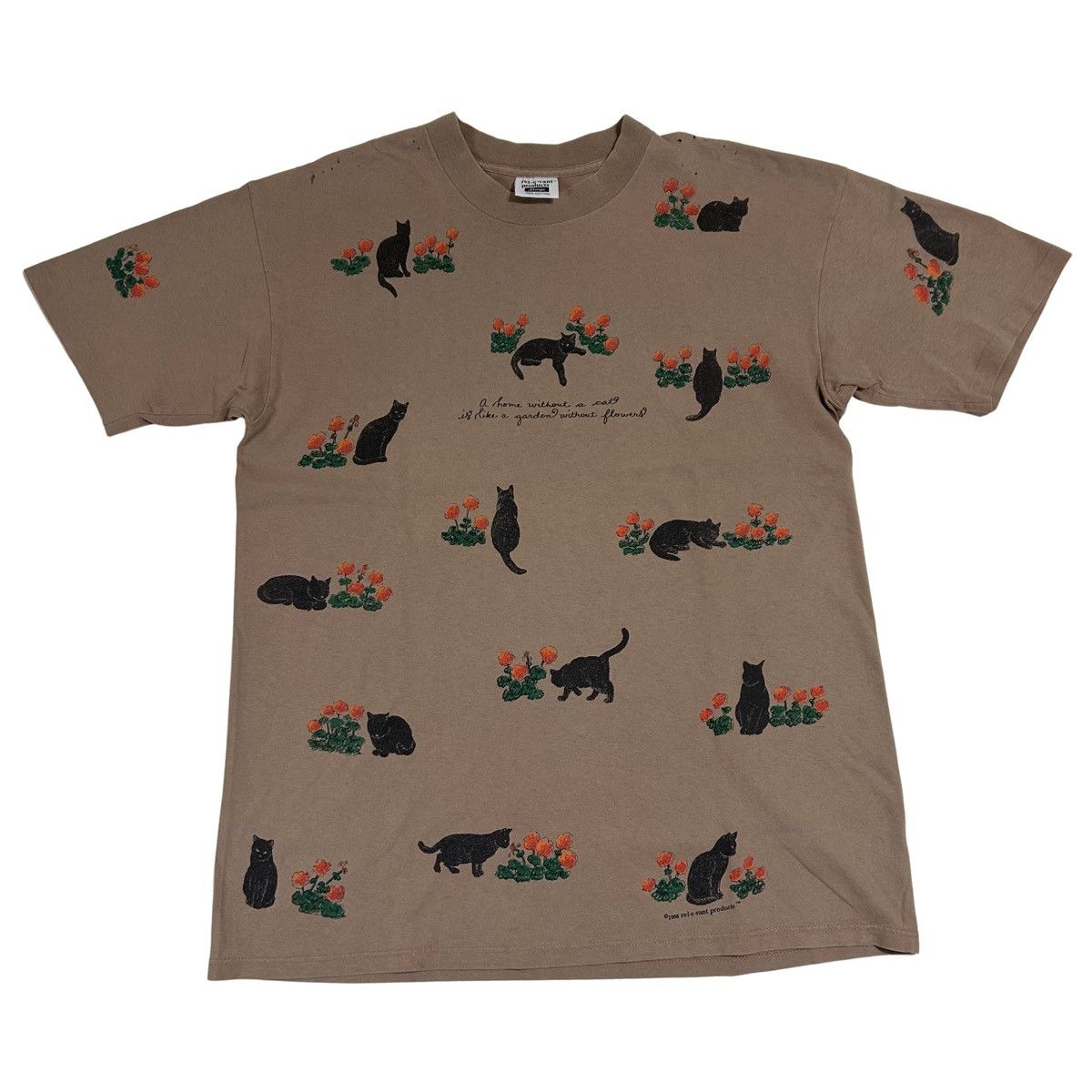 Vintage 1996 Cats and Flowers Vintage AOP Graphic T Shirt Size L / US 10 / IT 46 - 1 Thumbnail