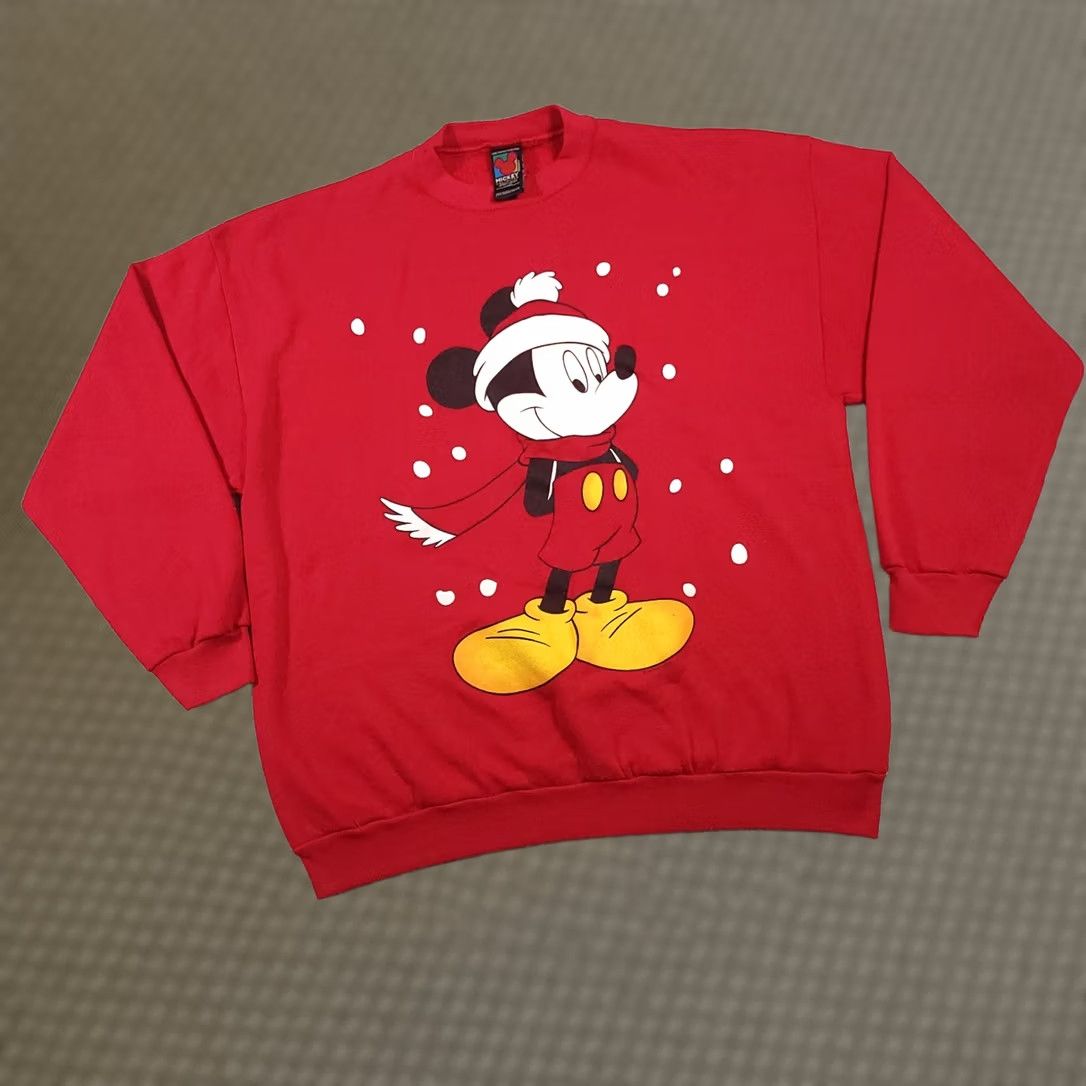 Mickey Unlimited VINTAGE Mickey Mouse Christmas Sweatshirt Adult XL Red Jerry Leigh USA Made Sweatshirt Size US XL / EU 56 / 4 - 1 Thumbnail