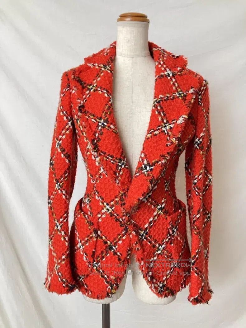 Junya Watanabe Junya Watanabe Red Plaid Deep V-Neck Tailored Blazer Size M / US 6-8 / IT 42-44 - 2 Thumbnail