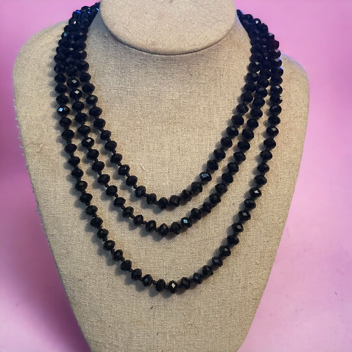 Vintage Vintage long black faceted glass bead necklace Size ONE SIZE - 1 Thumbnail