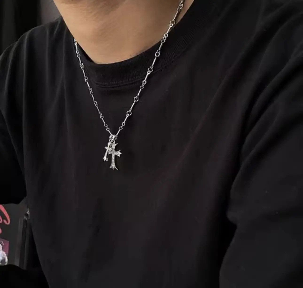 Jewelry Gothic Double Cross Necklace Silver Vintage Necklace Y2K Size ONE SIZE - 2 Thumbnail
