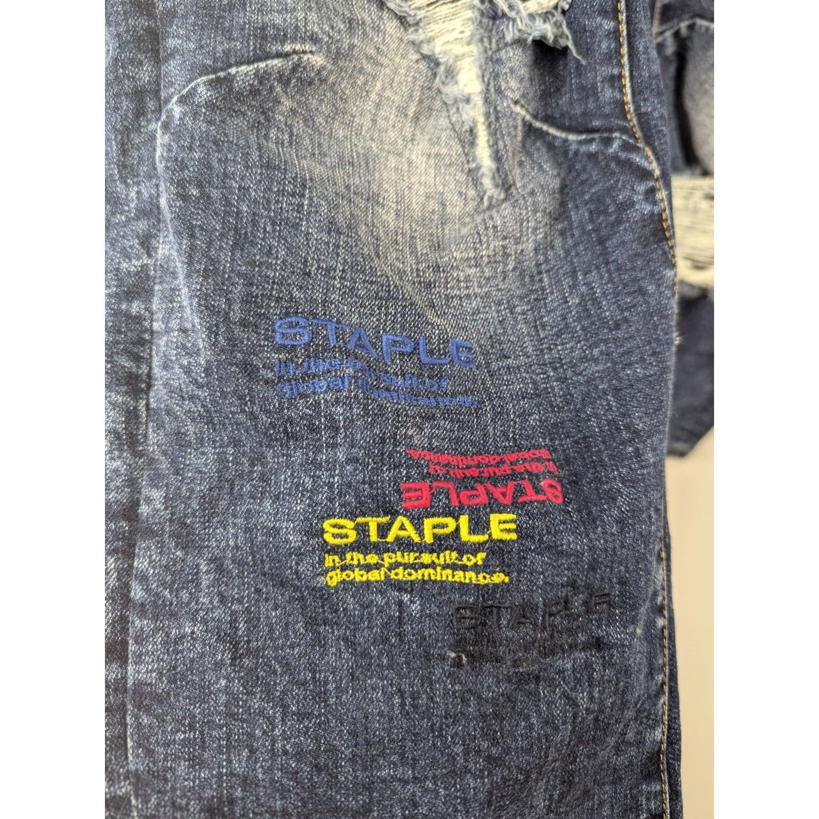 Denime Staple Pigeon Jeans Slim Denim Distressed Logo 5-Pocket Zip Cotton Elastane Men 40 Blue Regular Inseam 32 Boy Size US 40 / EU 56 - 5 Thumbnail