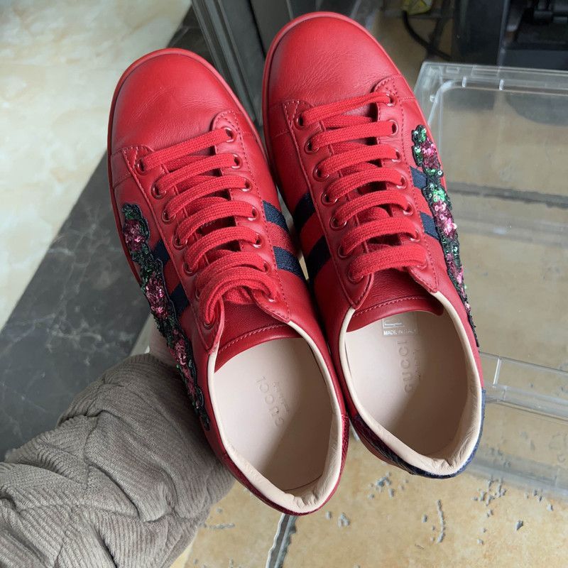 Gucci Gucci Red Casual Sneakers with Floral Embroidery -2508 Size US 6.5 / EU 39-40 - 8 Thumbnail