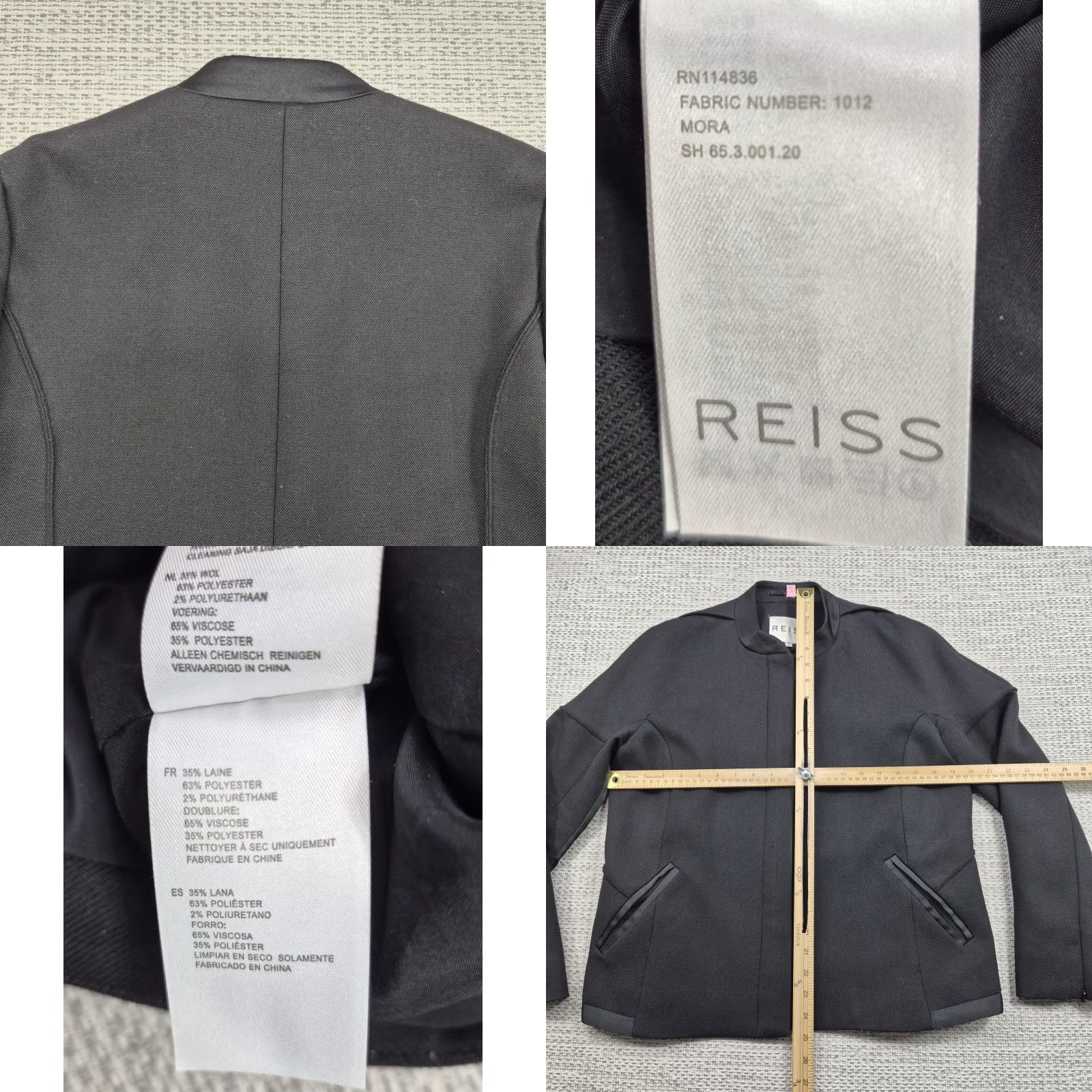 Reiss REISS Mora Jacket Womens Medium Black Wool Blend Zip Front Lined Pockets Jacket Size M / US 6-8 / IT 42-44 - 8 Thumbnail