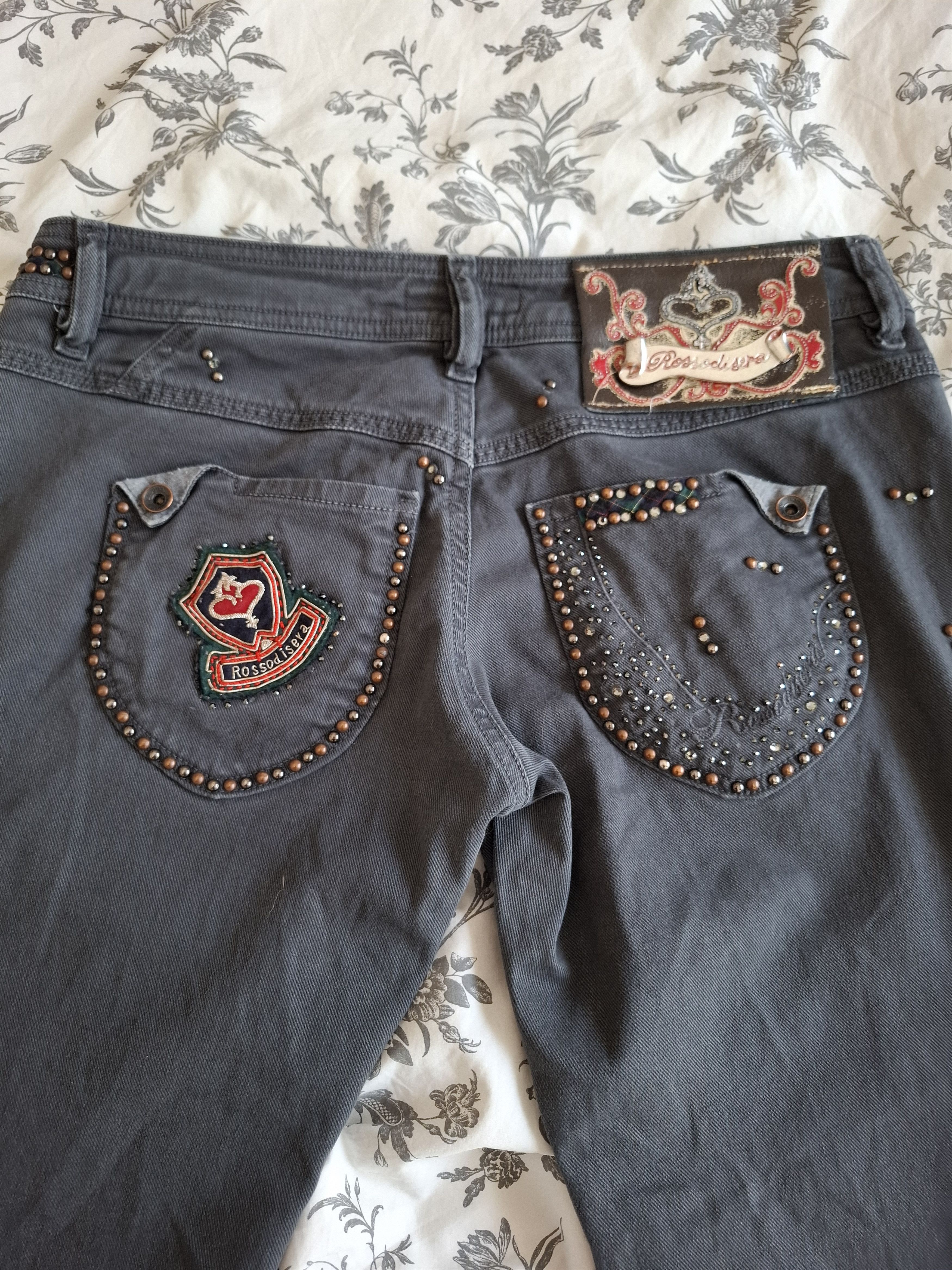 Vintage 🇮🇹Rossodisera Embroidered Graphic Distressed Jeans Size 30" / US 8 / IT 44 - 3 Thumbnail
