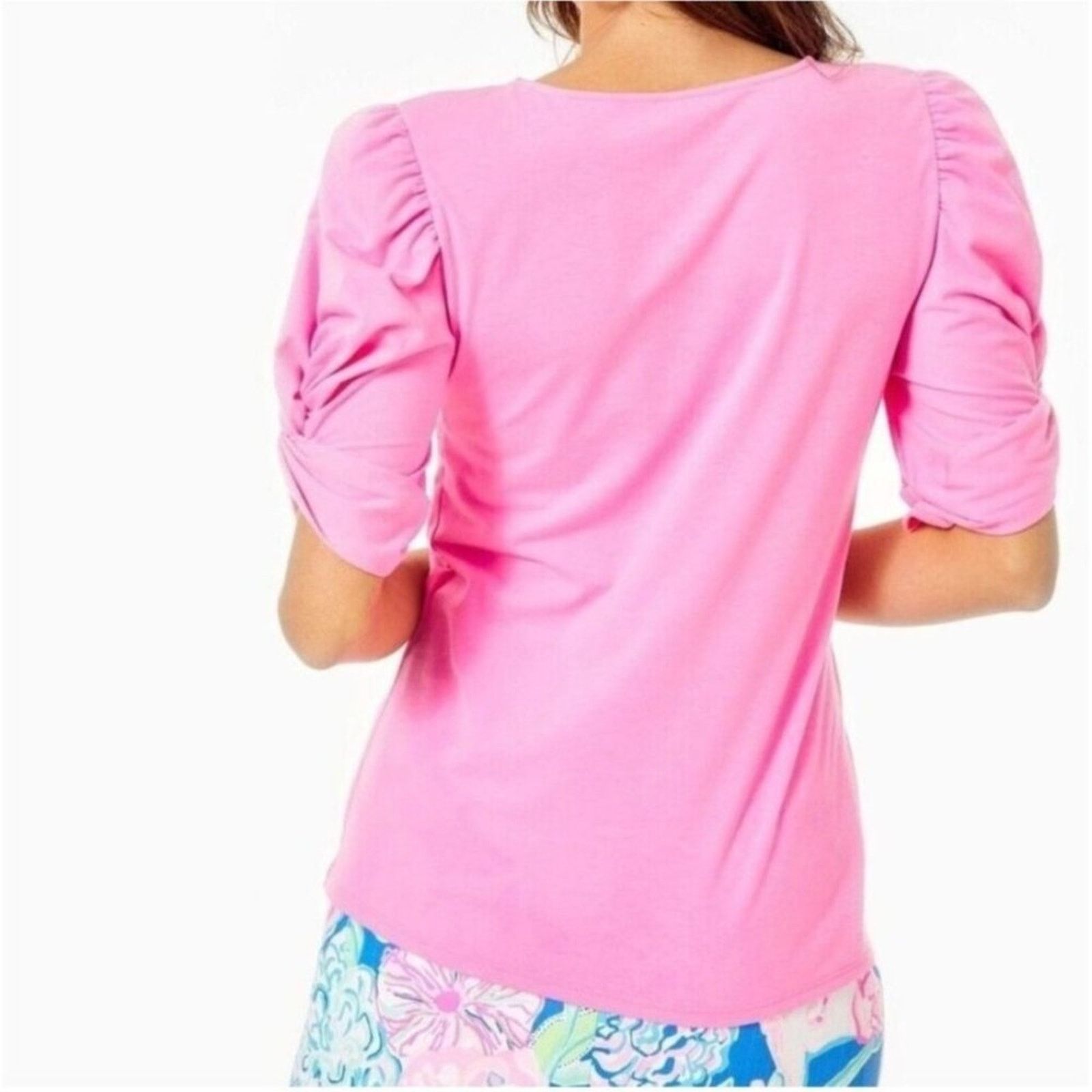 Lilly Pulitzer Lilly Pulitzer Elisabette Top Prosecco Pink Ruched Sleeve M Size M / US 6-8 / IT 42-44 - 3 Thumbnail