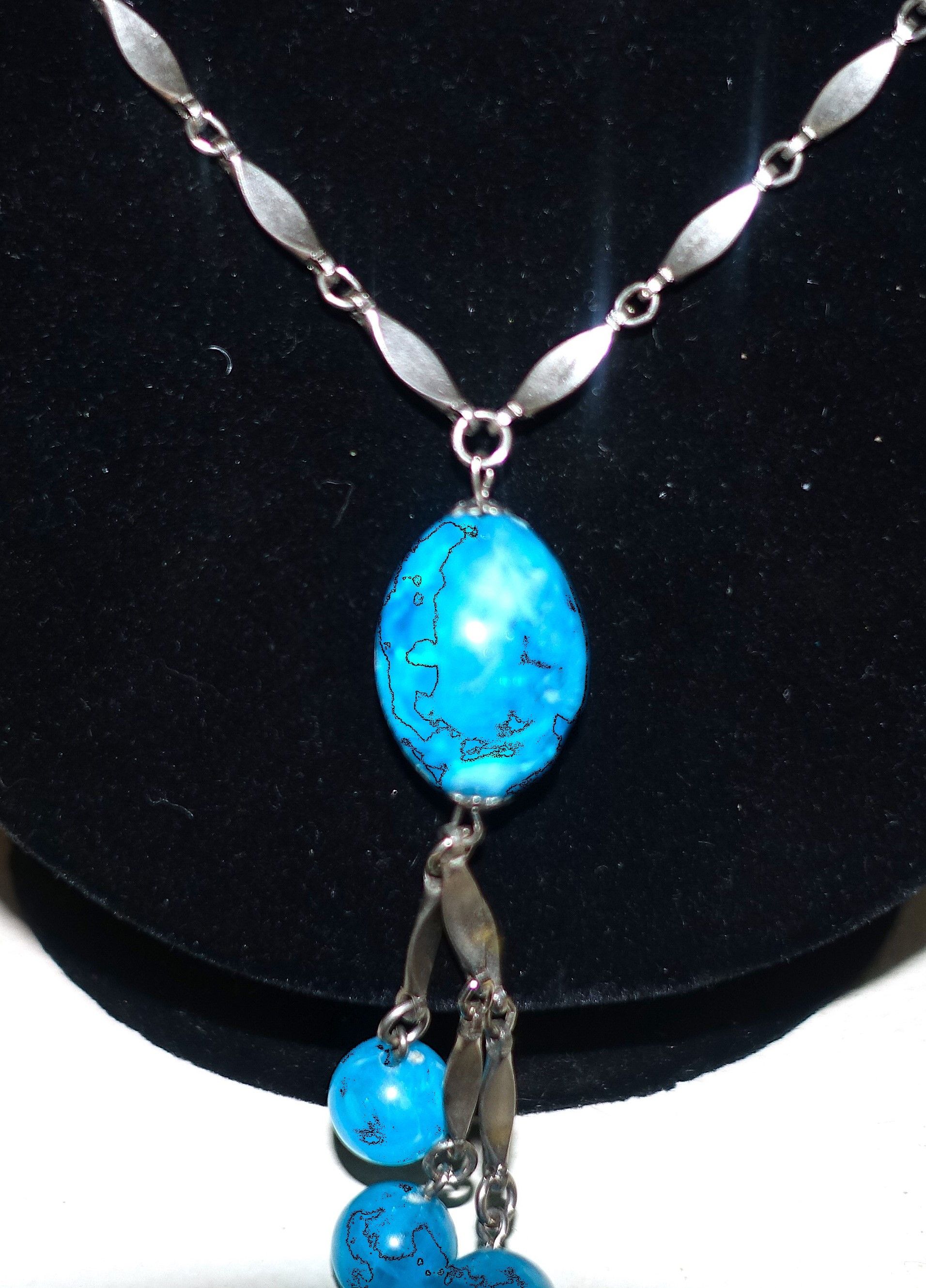 Vintage Silver tone Blue Bobble Bead Necklace 16" Size ONE SIZE - 4 Thumbnail