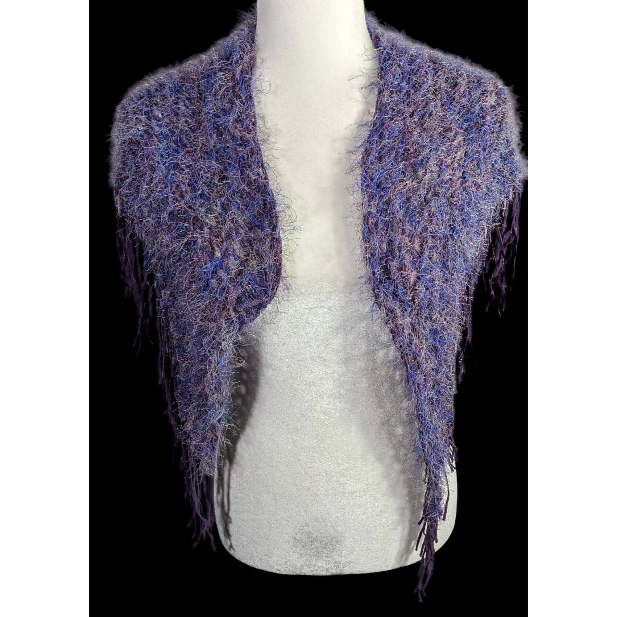 Handmade Whimsygoth Handmade Vintage Eyelash Yarn Triangle Shawl With Size ONE SIZE - 2 Thumbnail
