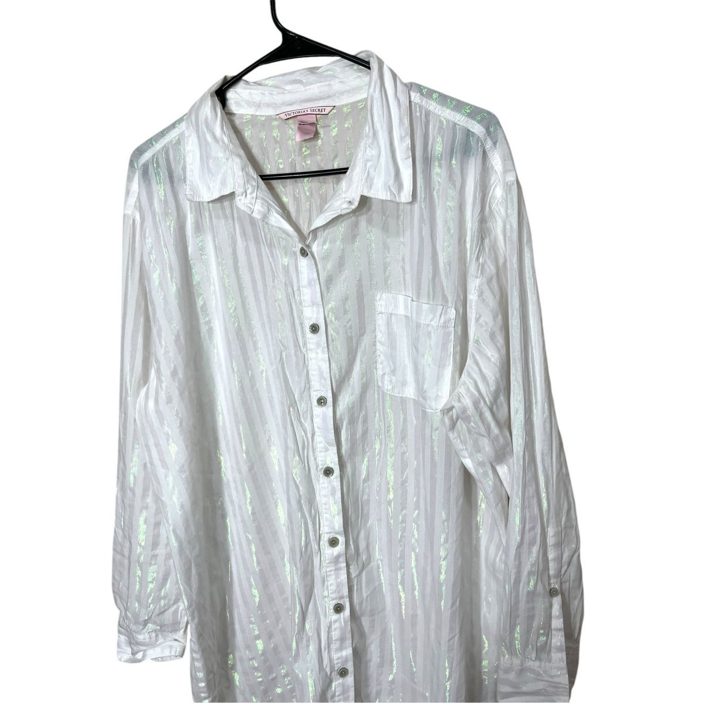 Victoria's Secret Victoria's Secret White Long Sleeve Button Up Sleep Shirt Sh Size XL / US 12-14 / IT 48-50 - 2 Thumbnail