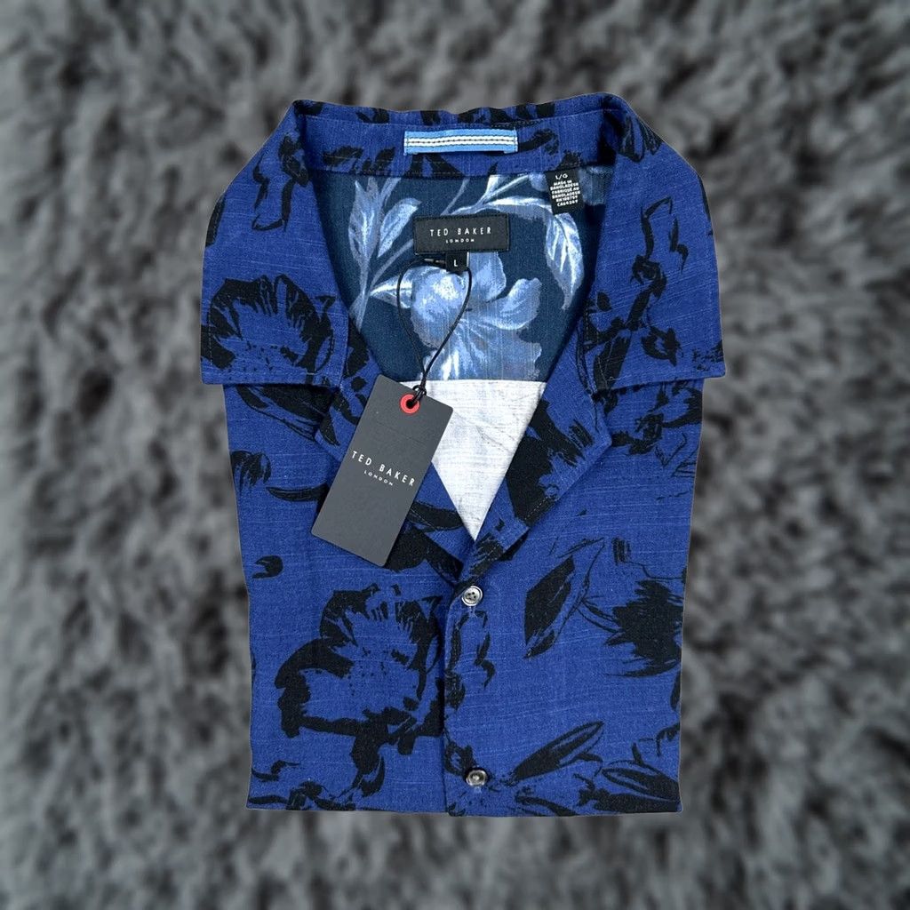 Ted Baker Ted Baker London Shirt Mens Large Midnight Sail Viscose Blend Camo Blue Shirt Size US L / EU 52-54 / 3 - 1 Thumbnail