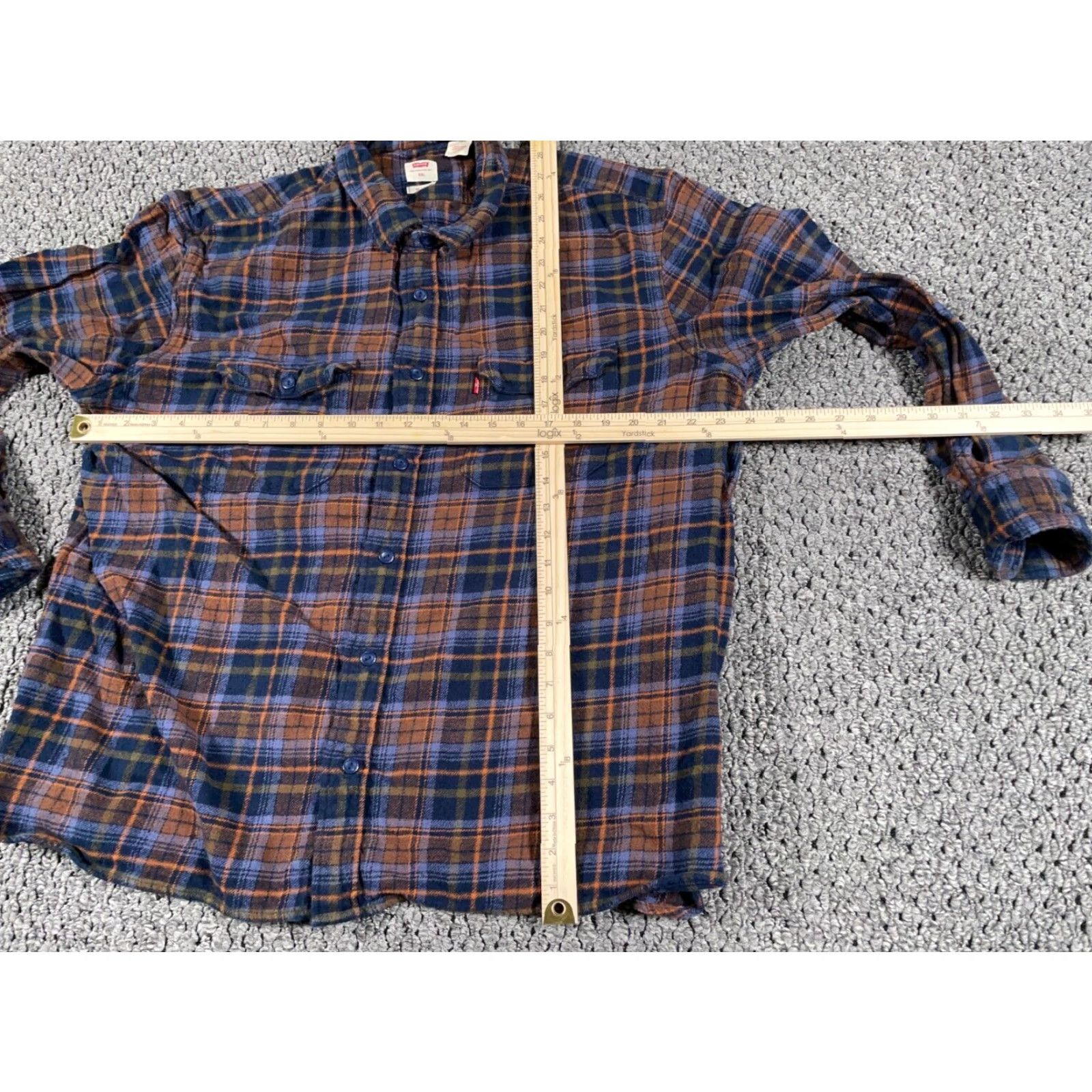 Levi's Levi's Relaxed Fit Flannel Shirt Adult 2XL Brown Blue Plaid Heavyweight Grunge 90s Mens Size US XXL / EU 58 / 5 - 4 Thumbnail