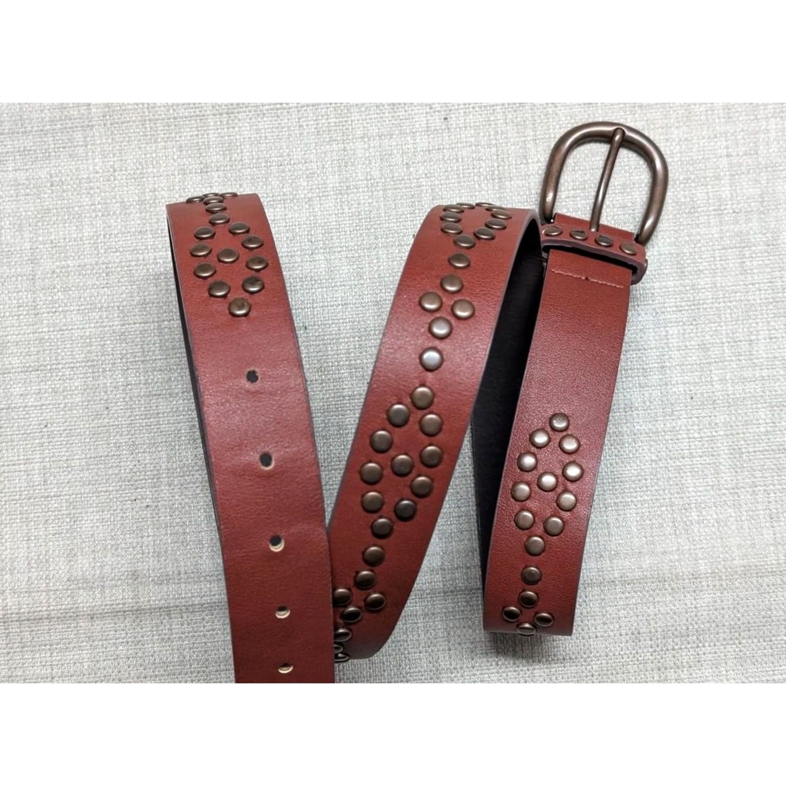 Hot Topic VINTAGE brown belt studded motorcycle punk 1990s Men 40 waist 1-1/4" synthetic leather pattern studded belt brown Mens 1990s motorcycle punk belt Size 40 - 2 Thumbnail