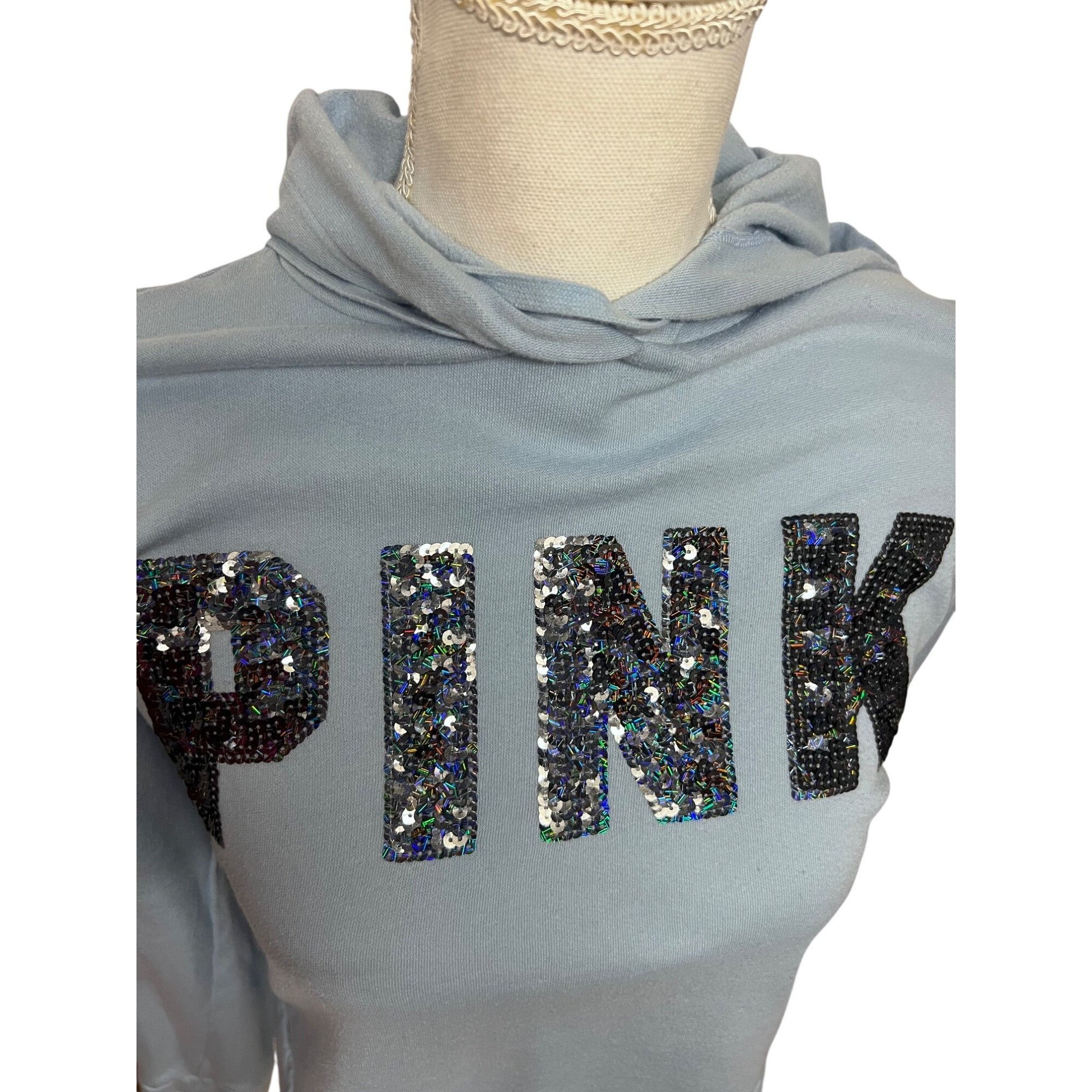 Victoria's Secret Victorias Secret Pink Womens Blue Sequin Crop Sweatshirt Hoo Size S / US 4 / IT 40 - 4 Thumbnail