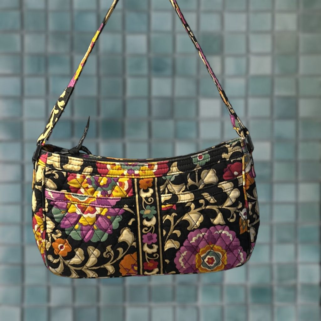Vera Bradley Vera Bradley Shoulder Bag Women Medium Multicolor Floral Canvas Purse Handbag Black Floral Style:L Shoulder Bag L 3.5” H 7” W 11.5” Size ONE SIZE - 1 Thumbnail