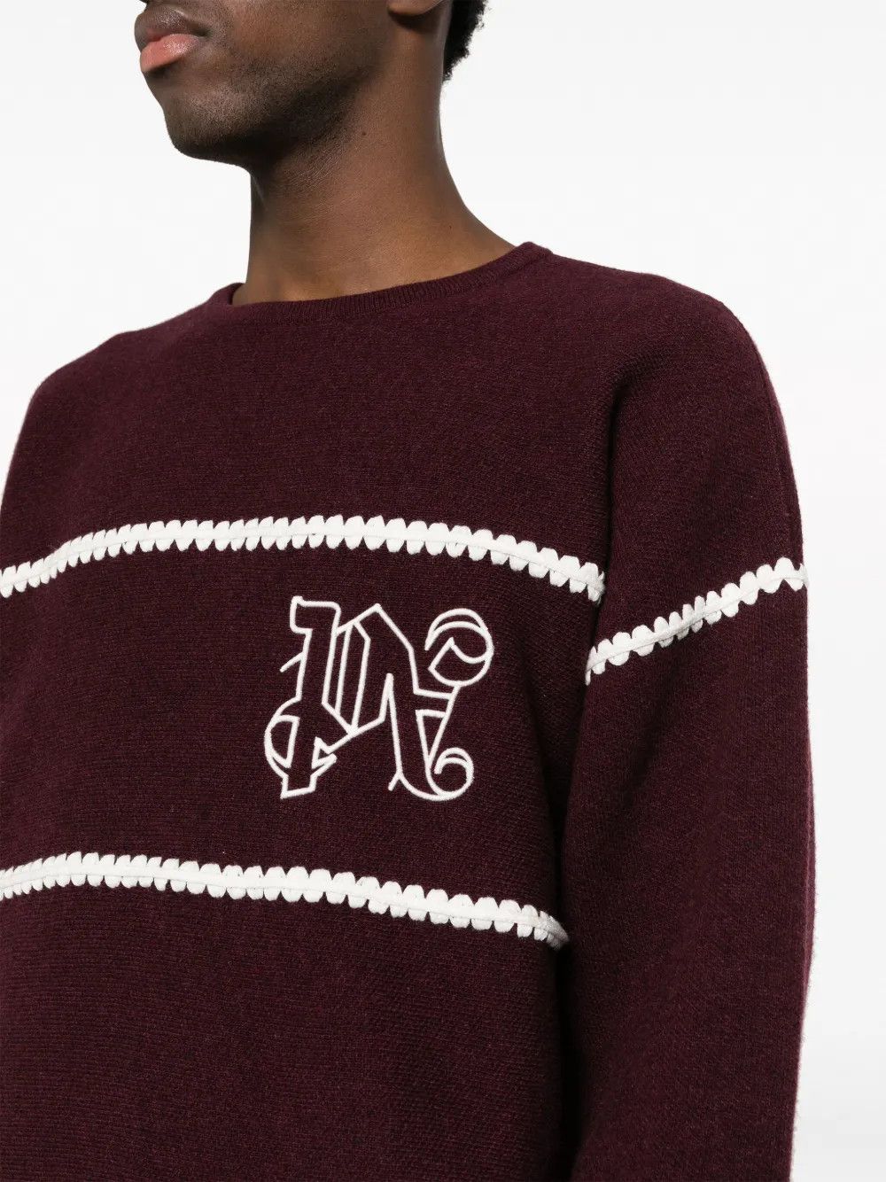 Palm Angels o1y0325 Logo Crewneck Sweater in Burgundy/White Size US S / EU 44-46 / 1 - 2 Thumbnail