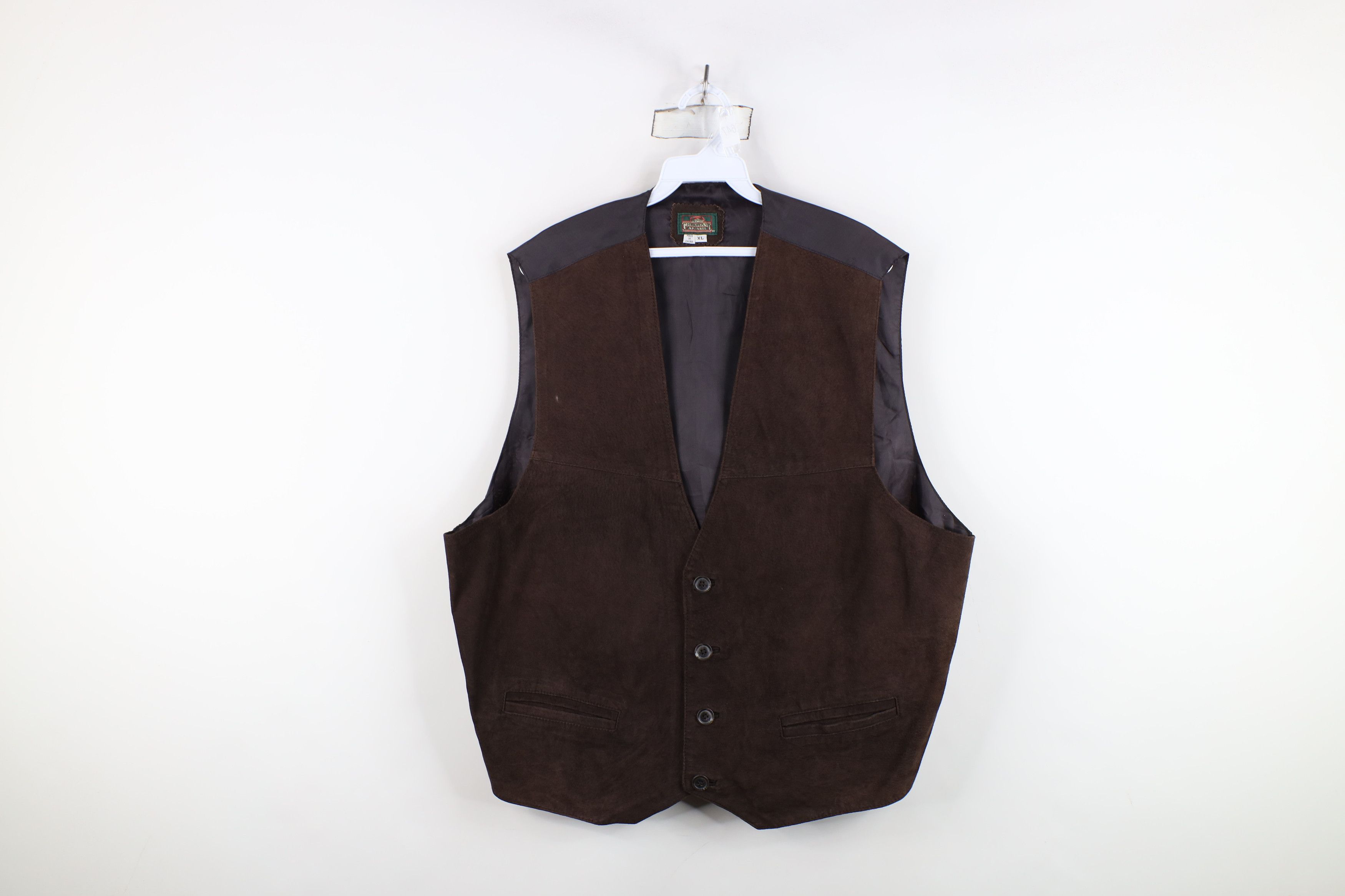 Vintage Vintage 90s Streetwear Buckle Back Suede Leather Vest Brown Size US XL / EU 56 / 4 - 1 Thumbnail