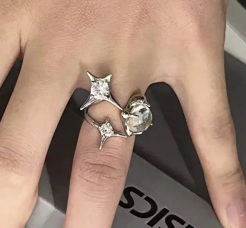 Handmade × Jewelry Abstract Ring Stone Silver Modern Star Art Psychedelic Size ONE SIZE - 1 Thumbnail