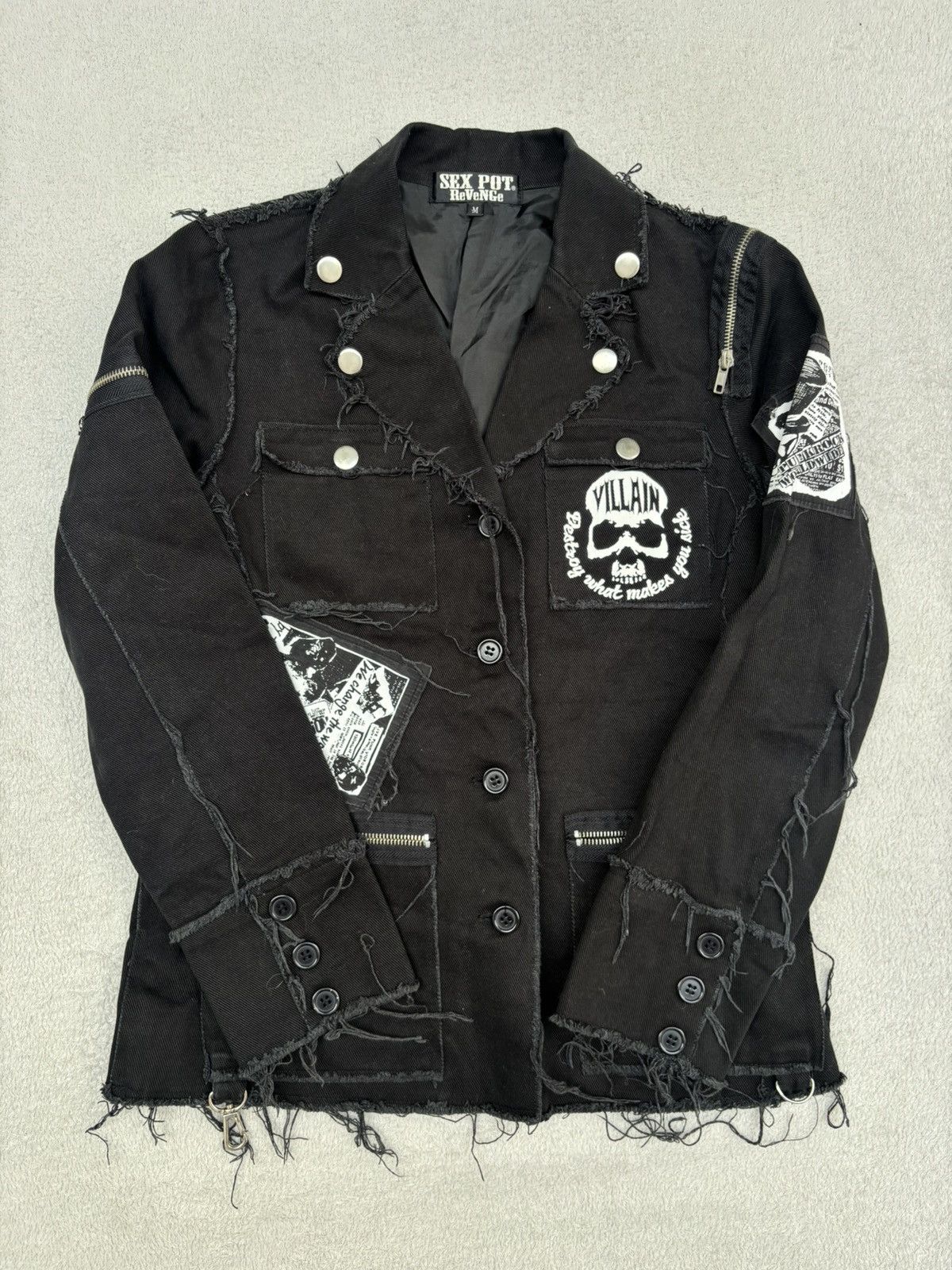 Japanese Brand Sexpot Revenge Patched Deconstructed Denim Jacket Size US S / EU 44-46 / 1 - 18 Thumbnail