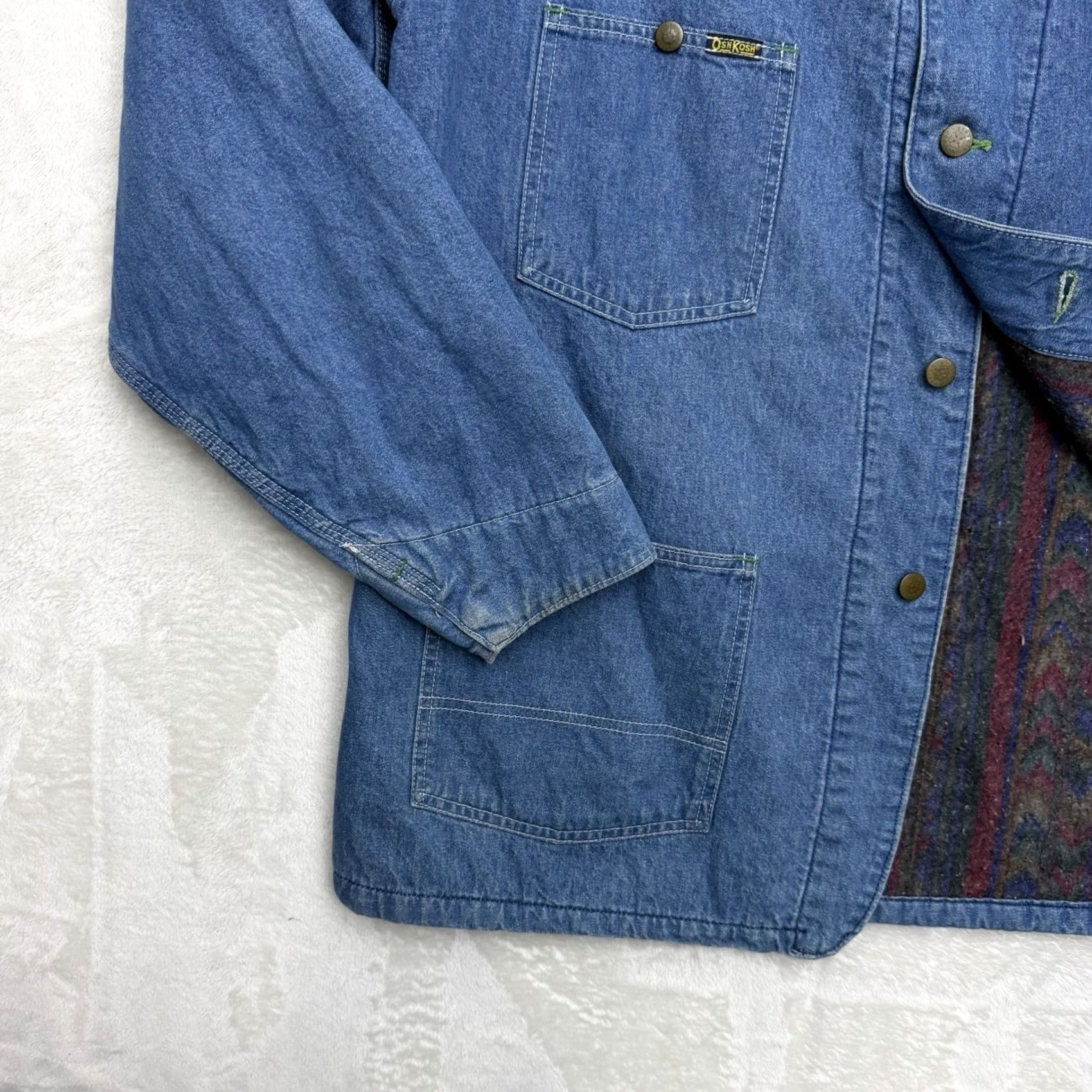 Vintage VINTAGE OshKosh B'gosh Jacket Men XL Denim Aztec Lined Snap Front Workwear Chore Jacket Size US XL / EU 56 / 4 - 7 Thumbnail