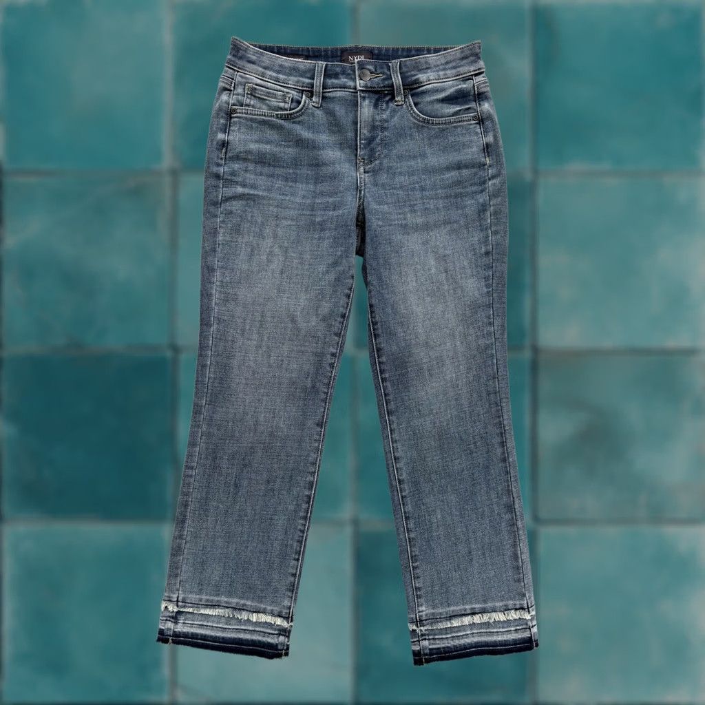 NYDJ NYDJ Marilyn Straight Jeans Womens Blue Size 2 Mid Rise Stretch Shaping Crop Raw Hem Size 26" / US 2 / IT 38 - 1 Thumbnail