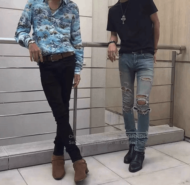 Saint Laurent Paris Saint Laurent Paris Light Blue and Yellow Mud Ripped Big D Size 25" / US 0 / IT 36 - 9 Thumbnail
