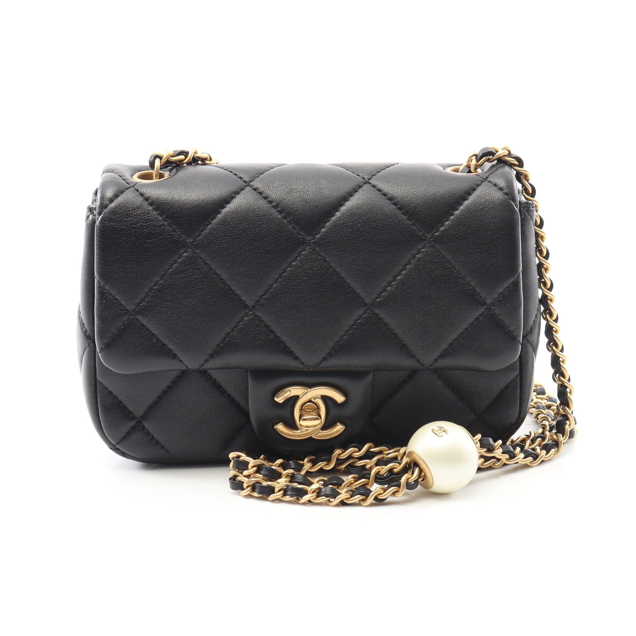 Chanel Mini Matelasse Chain Shoulder Bag Lambskin Black Gold Hardware, Women's