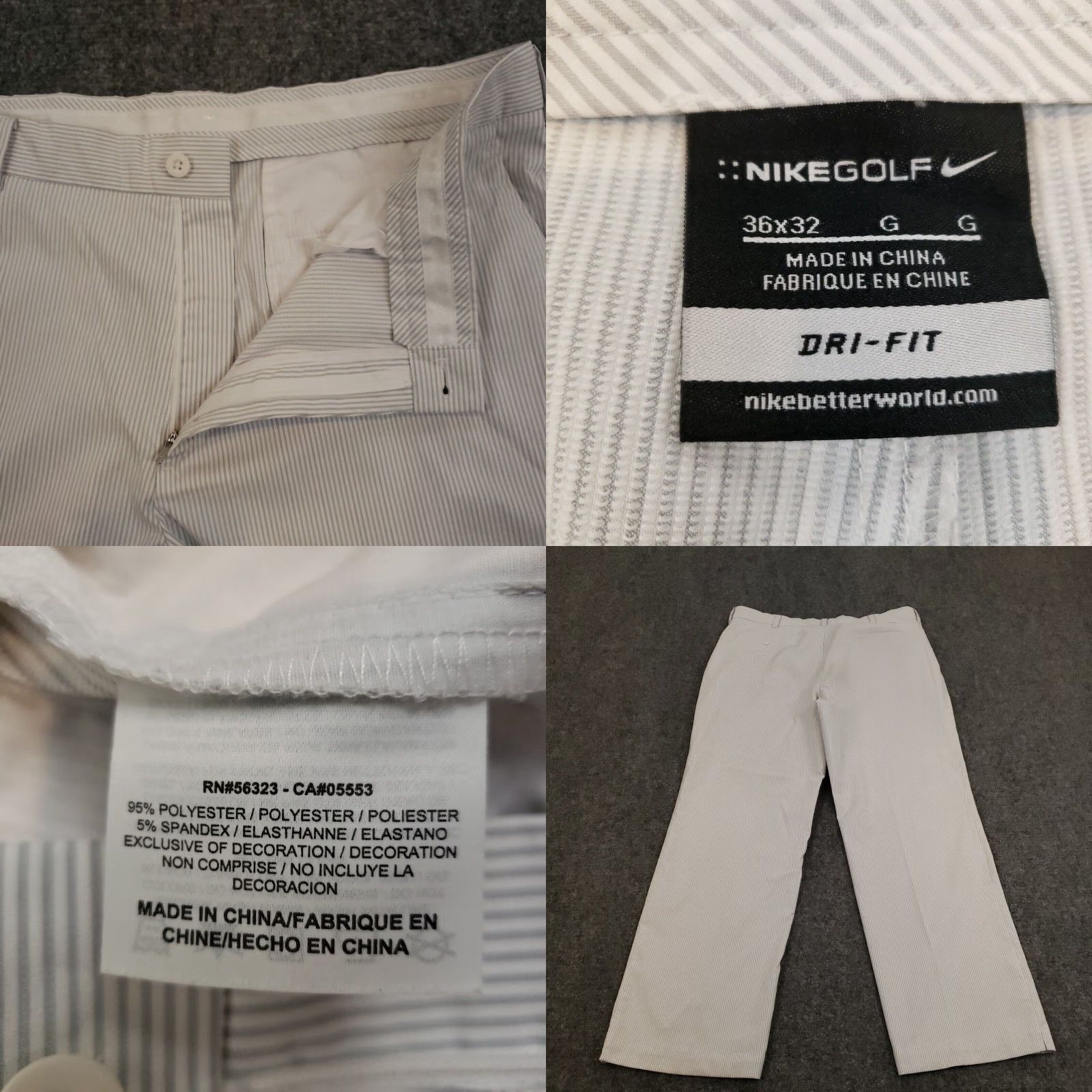 Nike Nike Golf Pants Mens 36x30 Gray Striped Straight Dri Fit Lightweight Stretch Size US 36 / EU 52 - 8 Thumbnail