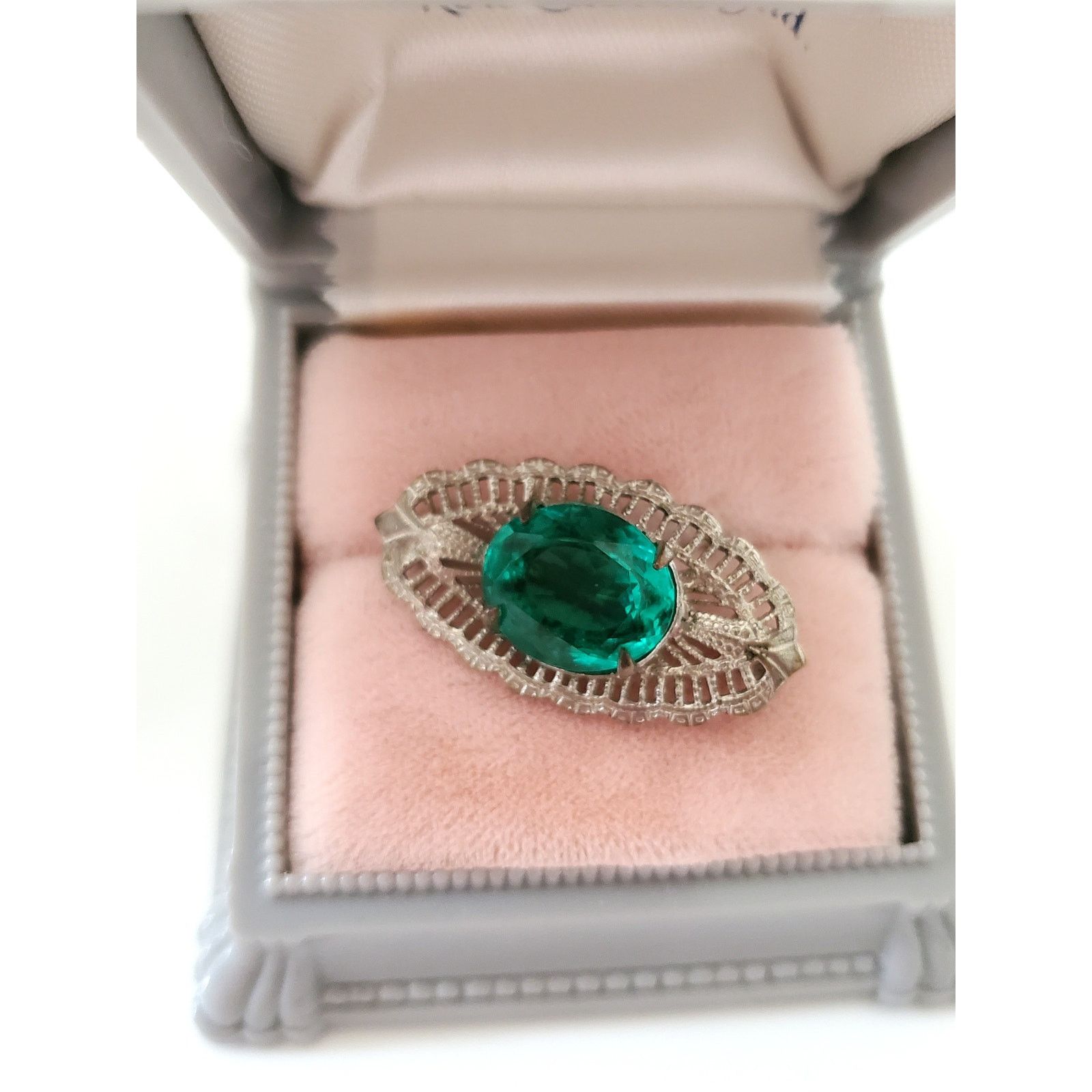 Other Antique Art Deco Green Glass Filagree Brooch Size ONE SIZE - 1 Thumbnail
