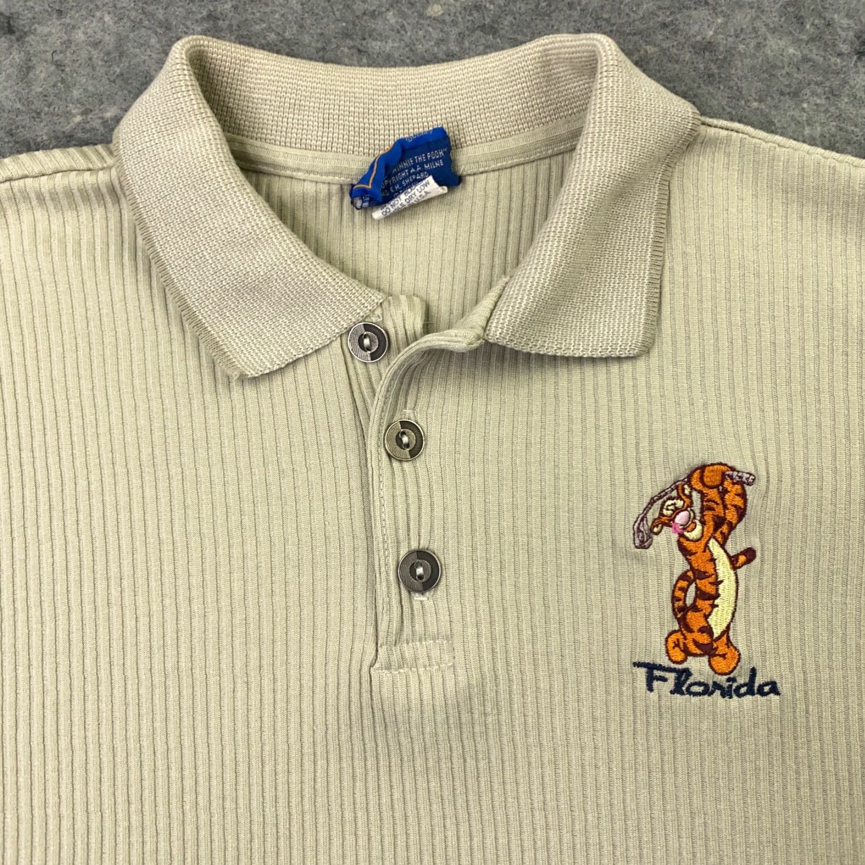 Disney VINTAGE Disney Pooh Shirt Mens L Beige Ribbed Golf Polo Tigger Florida 80s 90s Polo Shirt Mens Beige Disney Embroidered Golf Shirt Size US L / EU 52-54 / 3 - 3 Thumbnail