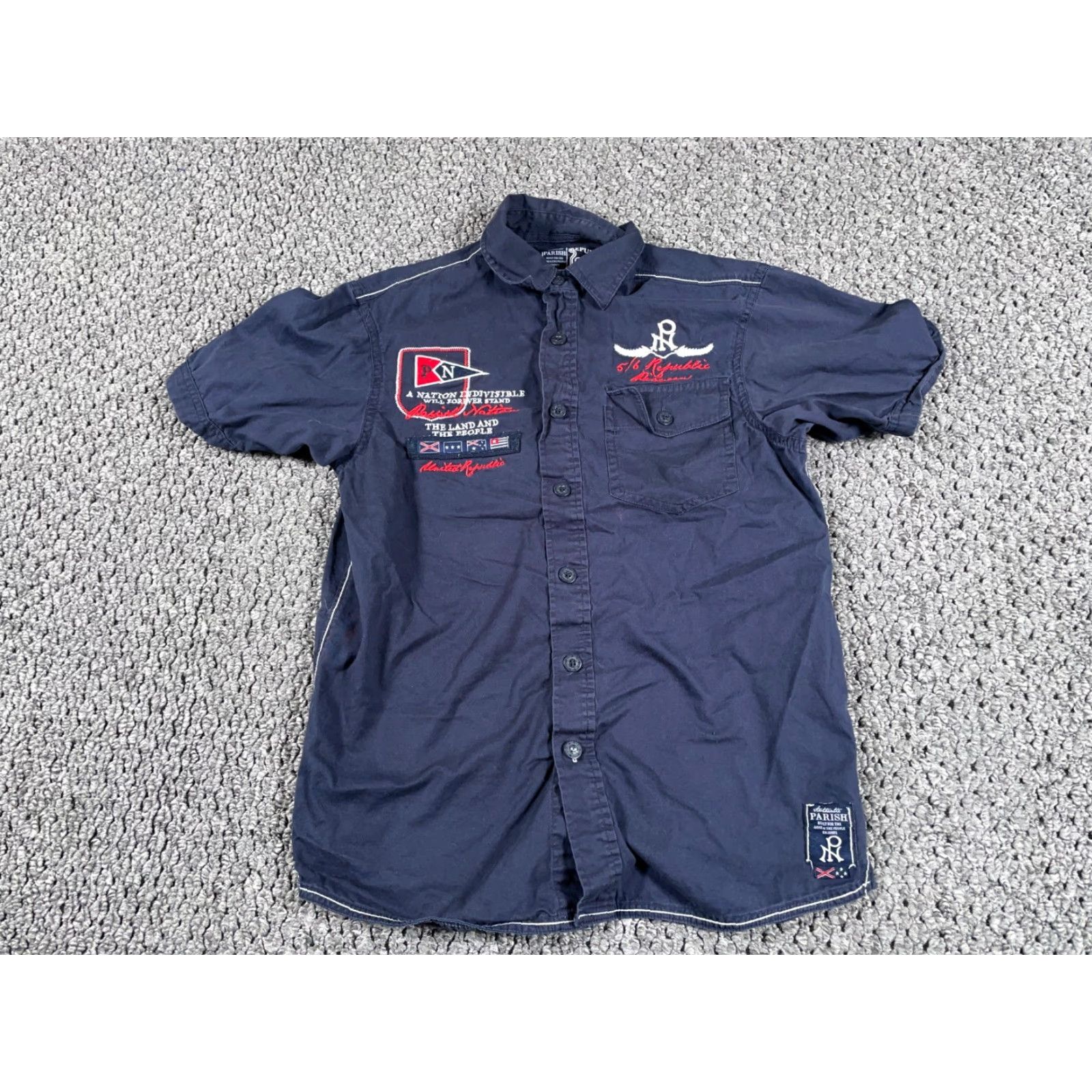 Etro VINTAGE Parish Nation Yacht Club Bear Embroidered Shirt Adult Medium Dark Blue Men’s Short Sleeve Cotton Button-Up Size US M / EU 48-50 / 2 - 2 Thumbnail